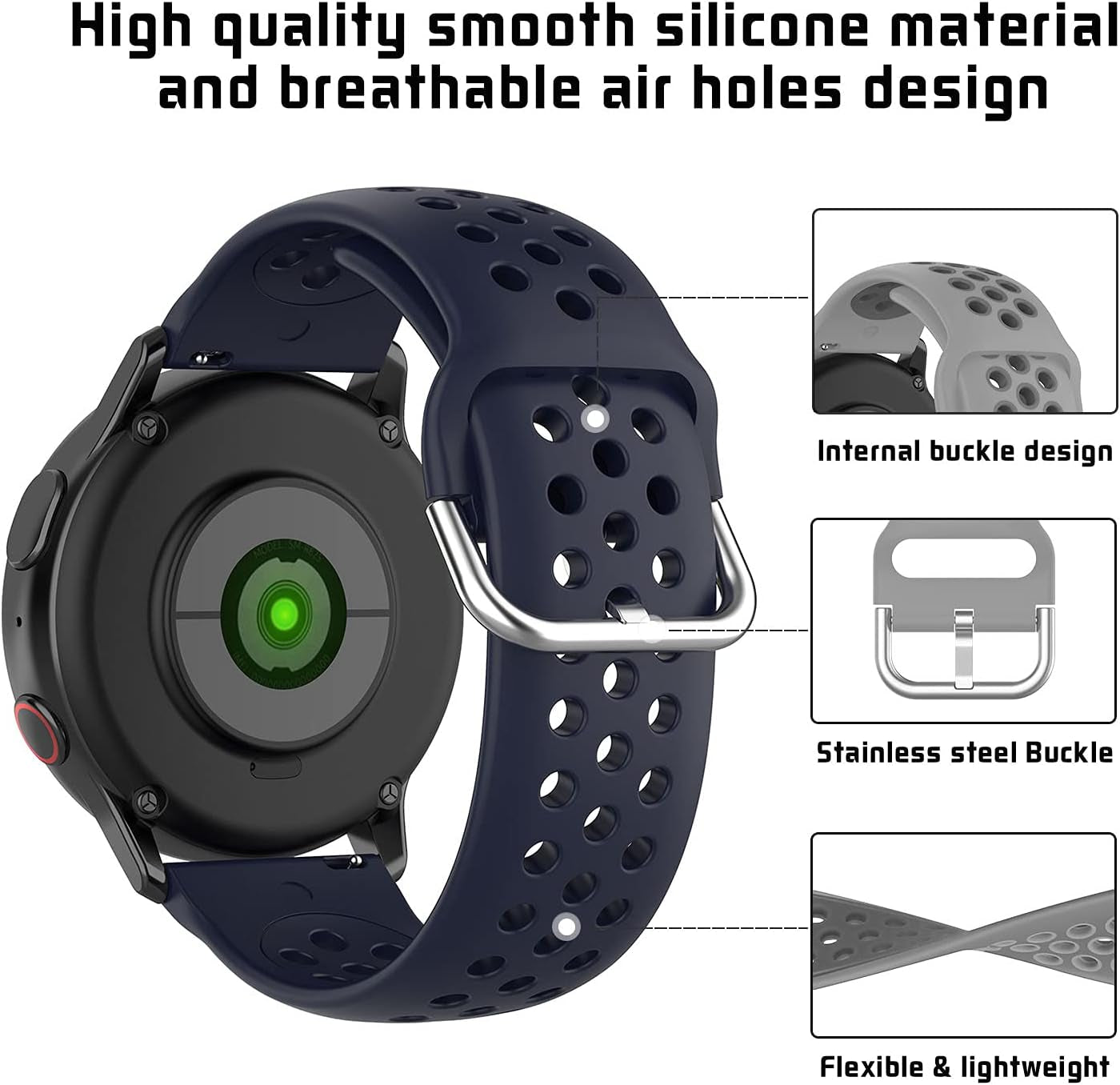 Sport Bands Replacement for Samsung Galaxy Watch 3 41Mm/Galaxy Watch 42Mm Bands,20Mm Soft Silicone Sport Watch Band Wristband for Samsung Galaxy Watch 4 Classic 42Mm 46Mm Women Men(Blue,20Mm)
