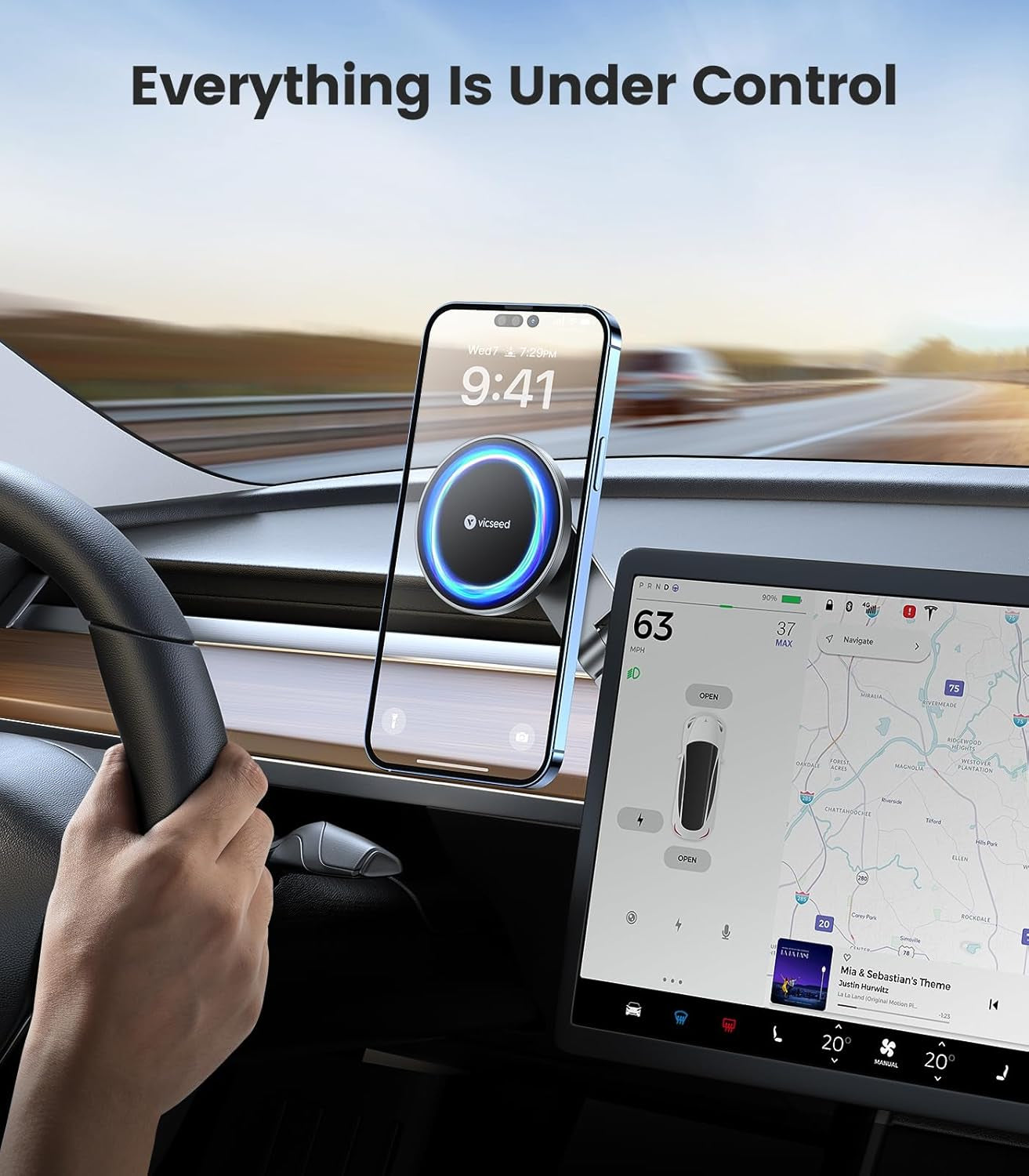 Tesla Phone Mount【Strongest Magnet Power】Magsafe Car Mount for Tesla Model 3 Model Y, Foldable Hidden Tesla Phone Holder Fit for All Phone, Tesla Model Y Accessories Tesla Model 3 Accessories
