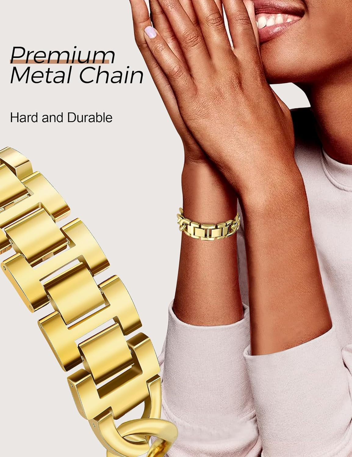 Gold Watch Bands for Women Compatible with Apple Watch Band 38Mm 40Mm 41Mm Adjustable Metal Band Cowboy Steel Single Chain Bracelet for Iwatch Series 9/8/7/6/5/4/3/2/1/Se/Ultra (No Case)