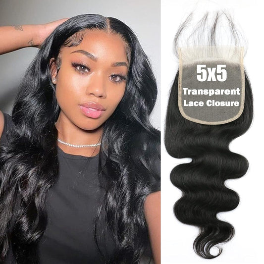 5X5 Closure Body Wave Closure 12A Invisible Ultra-Thin HD Lace Closure Brazilian Virgin Remy Human Hair Frontal Closure Pre Plucked with Baby Hair Natural Black Color (16 Inch)