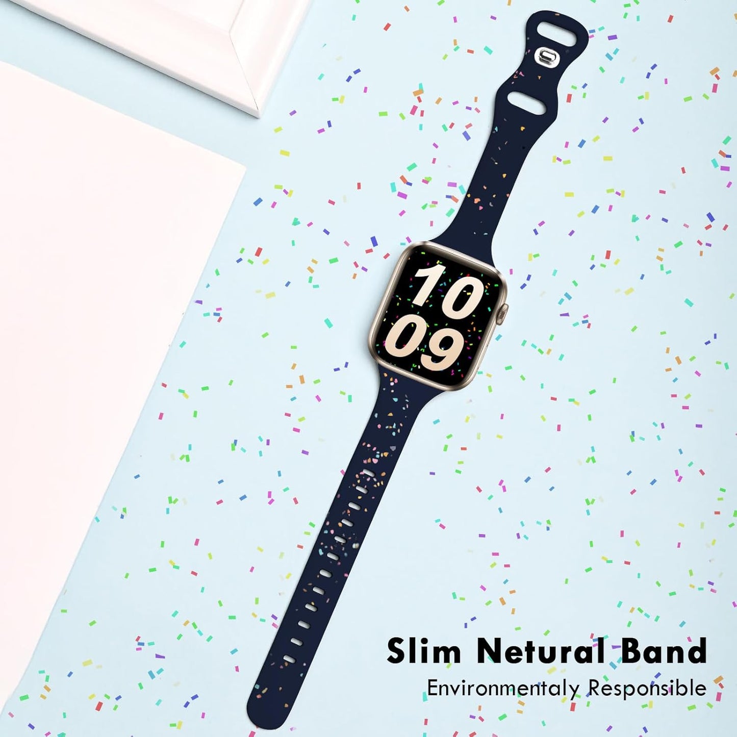 Sport Band Compatible with Apple Watch Band 40Mm 38Mm 41Mm for Women Girls, Recycled Silicone Slim Strap for Iwatch Bands Series 10 9 8 7 6 SE 5 Ultra 4 3 2 1 - Midnight_Blue