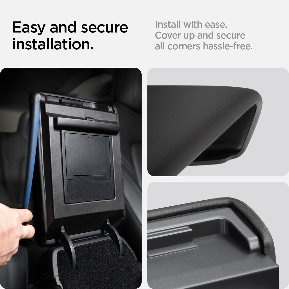 Center Console Non-Slip Armrest Cover Designed for Tesla Model 3/Y 2023/2022 with EZ Snap on Instant Install [Not Compatible with Model 3 2024 Refresh] Black