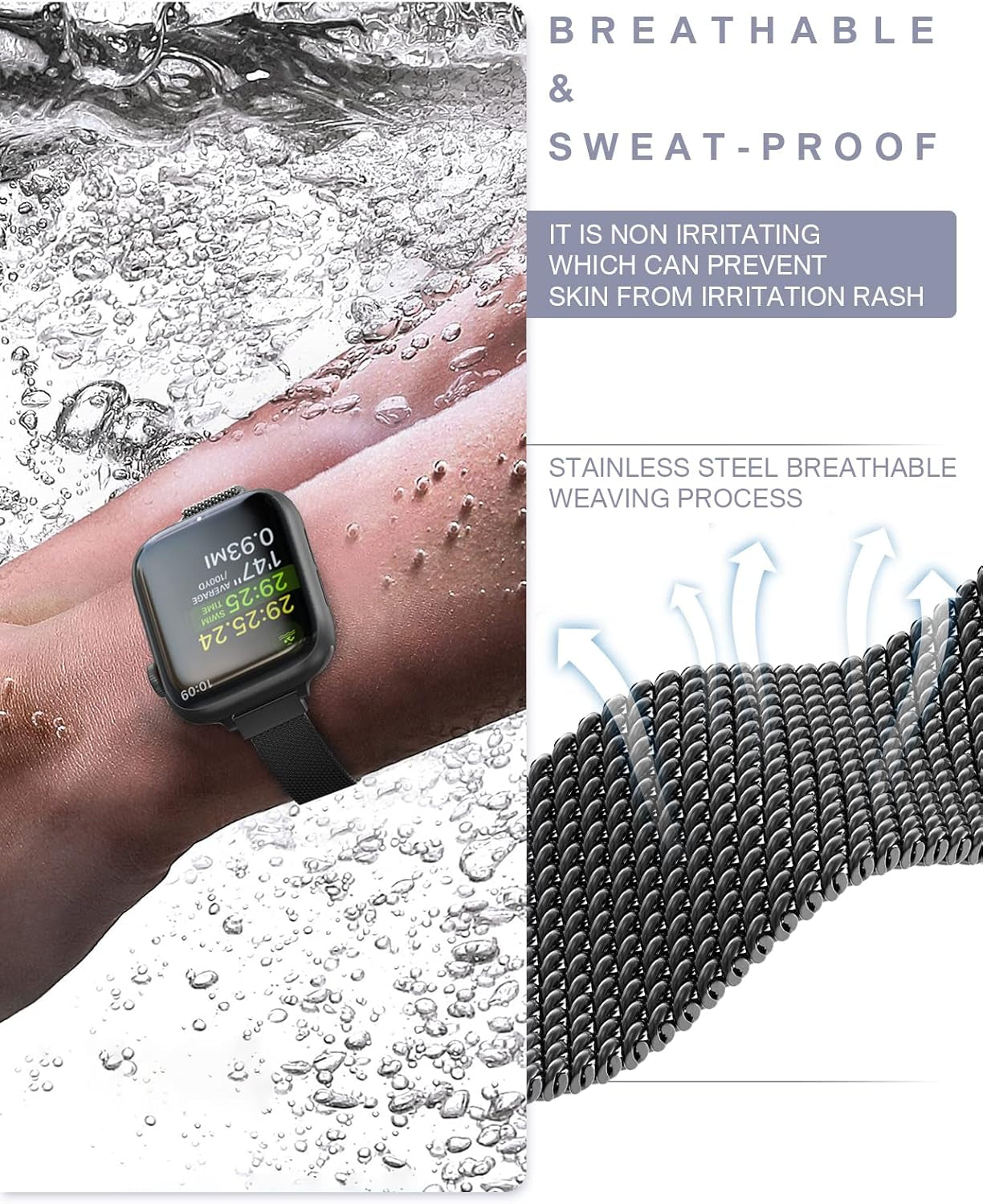 Slim Watch Band Compatible with Apple Watch Band 38Mm 40Mm 41Mm 42Mm 44Mm 45Mm 49Mm Women & Men, Stainless Steel Mesh Loop Magnetic Clasp Replacement for Iwatch Bands Series 9,Ultra 2, SE, Ultra Series 8 7 6 5 4 3 2 1 (Black, 41Mm/40Mm/38Mm)