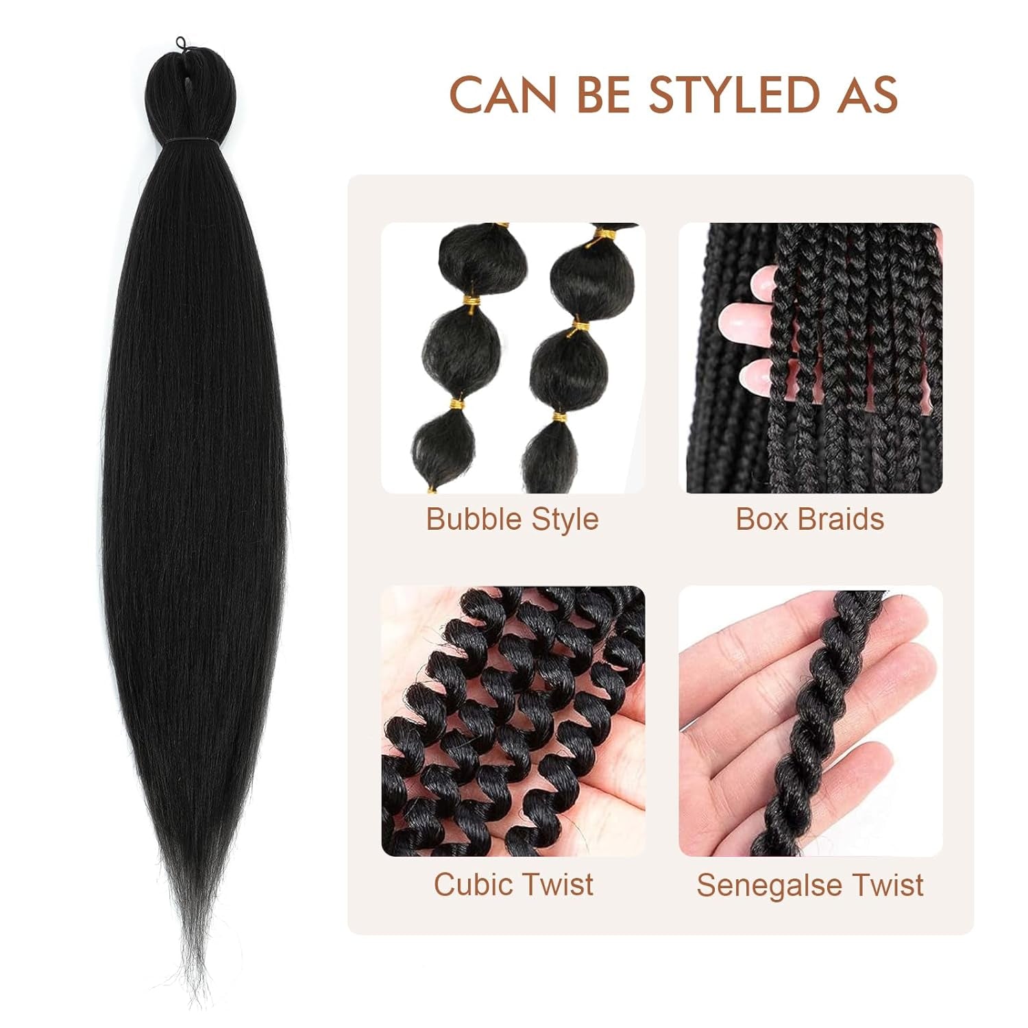Pre-Stretched Braiding Hair - 16 Inch 8 Packs Natural Black Short Braiding Hair for Twist or Box Braids, Yaki Texture Hot Water Setting Synthetic Braiding Hair Extensions (16 Inch, 1B-8P)