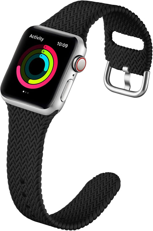 Compatible with Apple Watch Band 38Mm 40Mm Women Men Series 6, Comfortable Flexible Textured Weave Pattern Sport Wristband for Apple Watch SE Series 6 5 4 3 2 1, Black