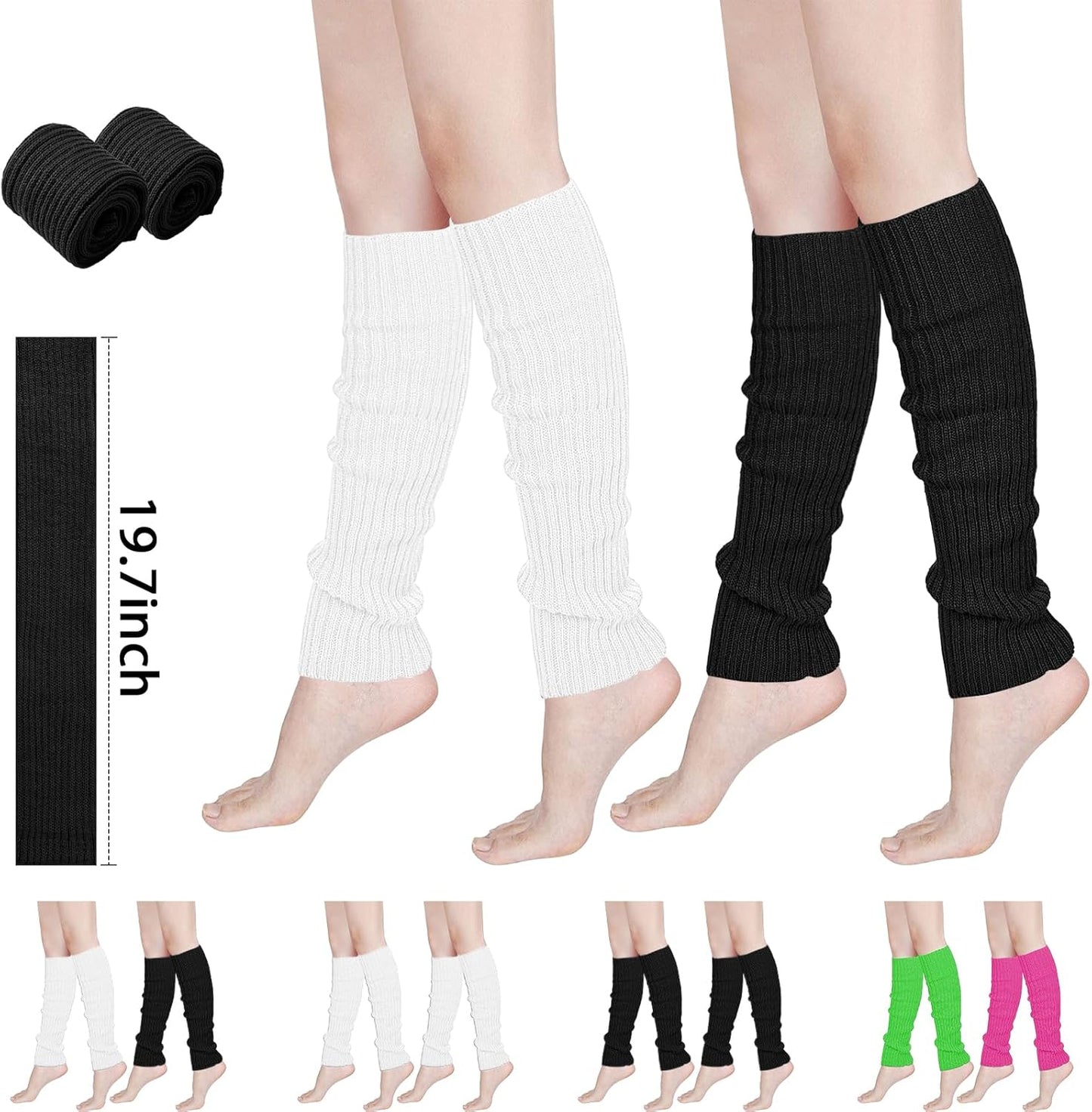 Leg Warmers for Women 80S 90S Outfit Fashion Neon Ribbed Leg Socks Fashion Y2K Neon Accessories Sports Yoga (2 Pairs)