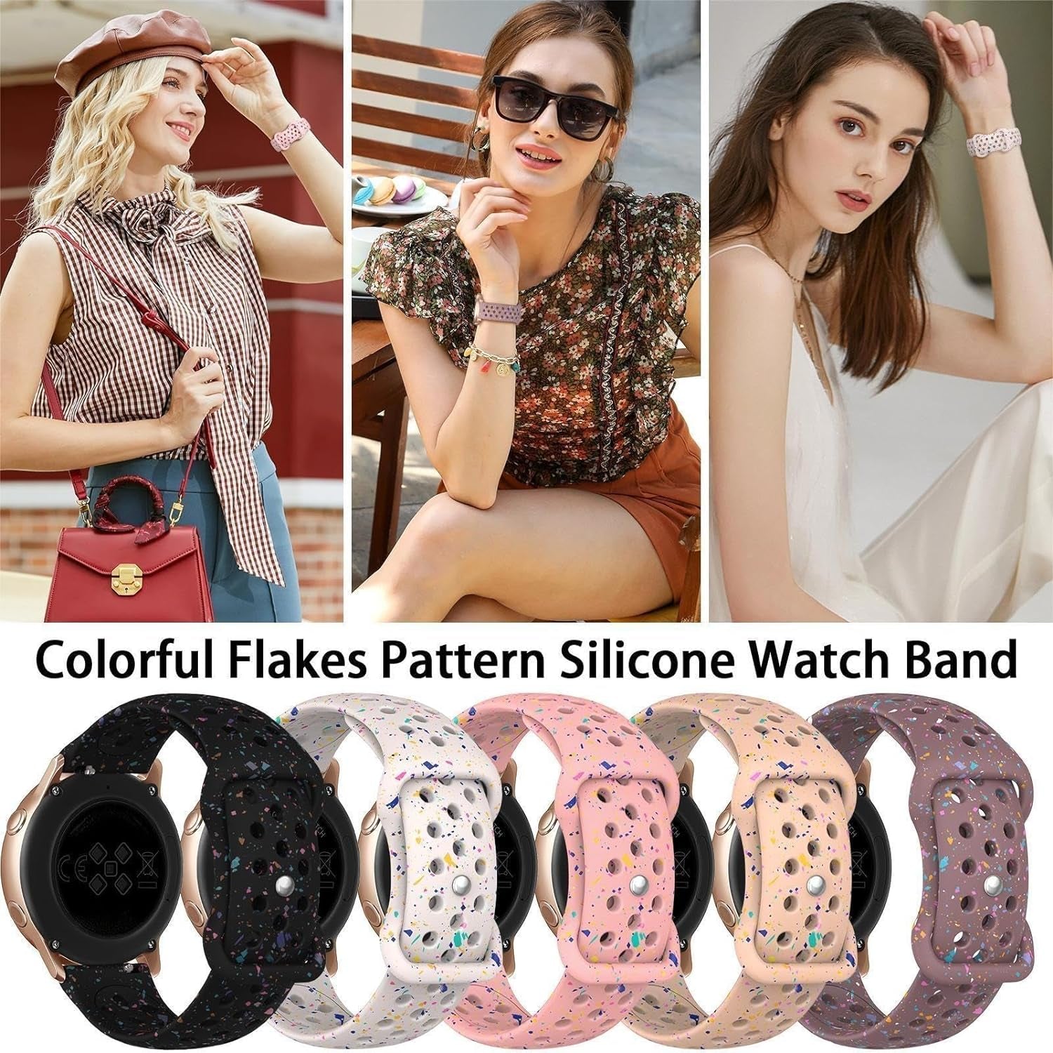 Breathable Sport Band Compatible with Samsung Galaxy Watch 7/6/5/4/FE Band 40Mm 44Mm, Galaxy Watch 5 Pro 45Mm,Galaxy Active 2,Galaxy Watch 3,20Mm Eco-Friendly Silicone Waterproof Strap for Women