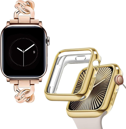40Mm Soft Flexible TPU Case and Metal Bands Compatible for Apple Watch Series 6/5/4/SE, Rose Gold