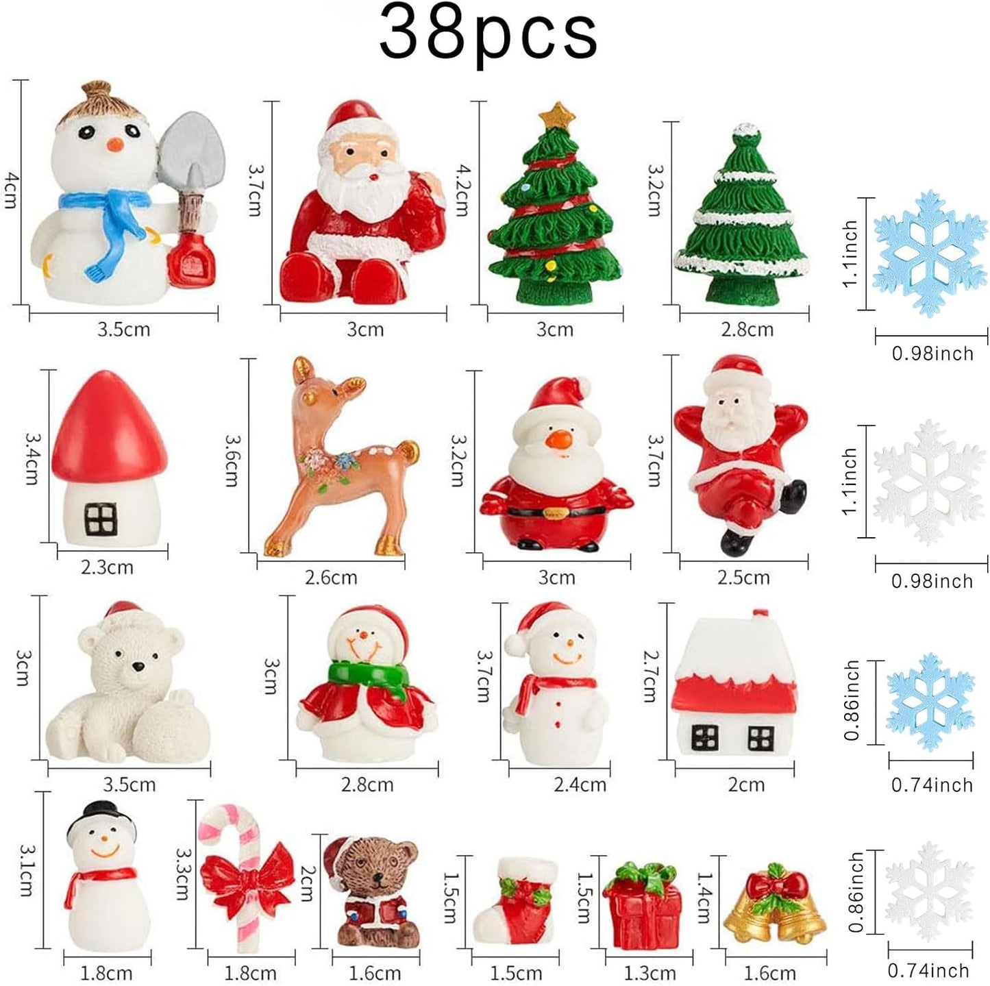 38PCS Christmas Miniature Figurines Ornament Kit Santa Claus Tree Resin Decoration for Fairy Garden Doll House Home Decor