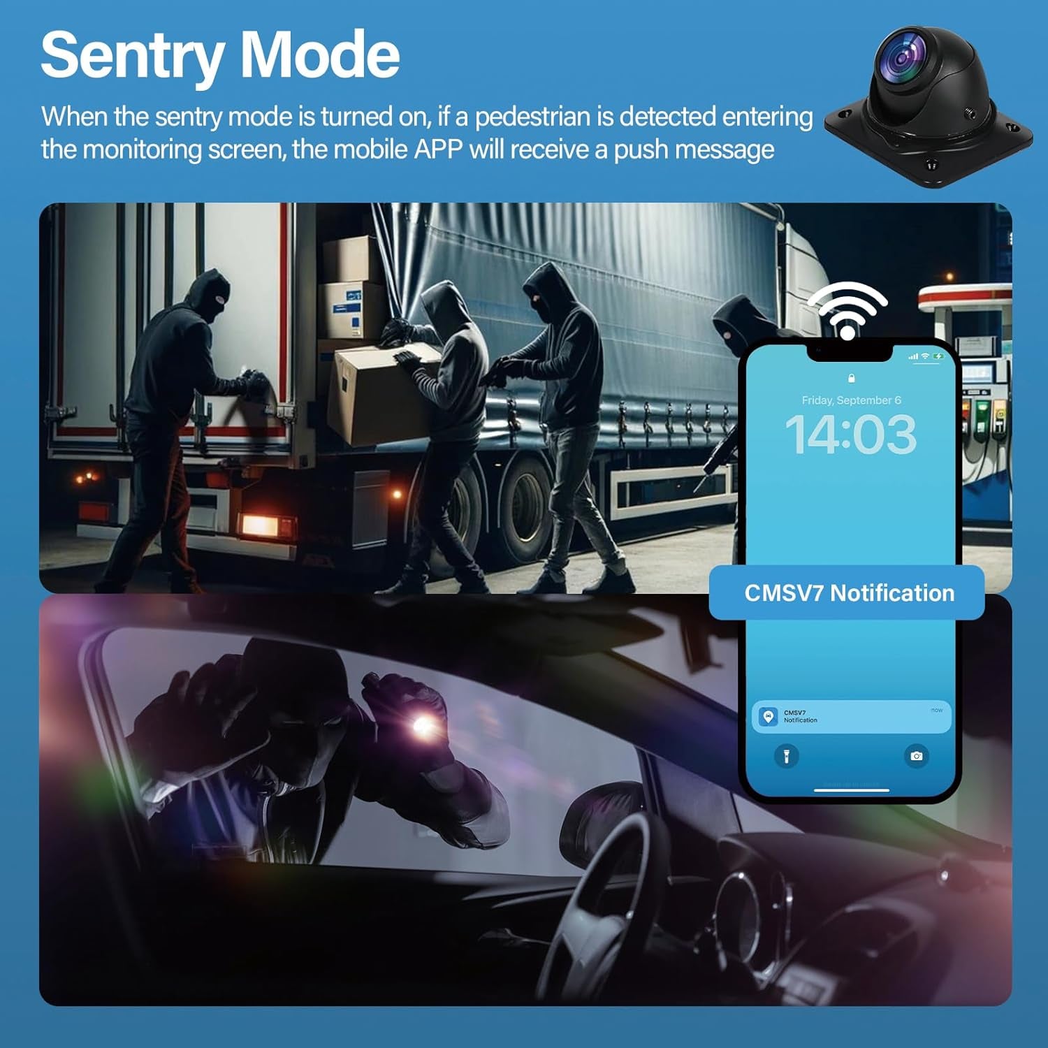 6CH AI Wifi GPS Sentry Mode RV Backup Camera System 10.1" Touch Screen Monitor with 4 1080P Rear Side View Camera,Mobile DVR Recording Live View on App/Web/Pc for Truck Trailer Tractor Fleet TRUCK DRIVER