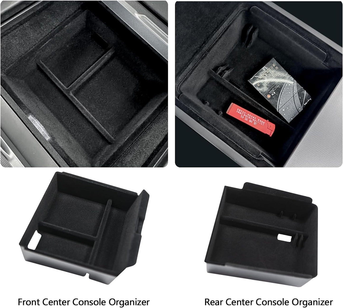 Center Console Organizer for Tesla Model 3 Highland 2024 Cup Holder Insert Flocked Armrest Storage Box Tray New Model 3 Highland Interior Accessories, 3PCS