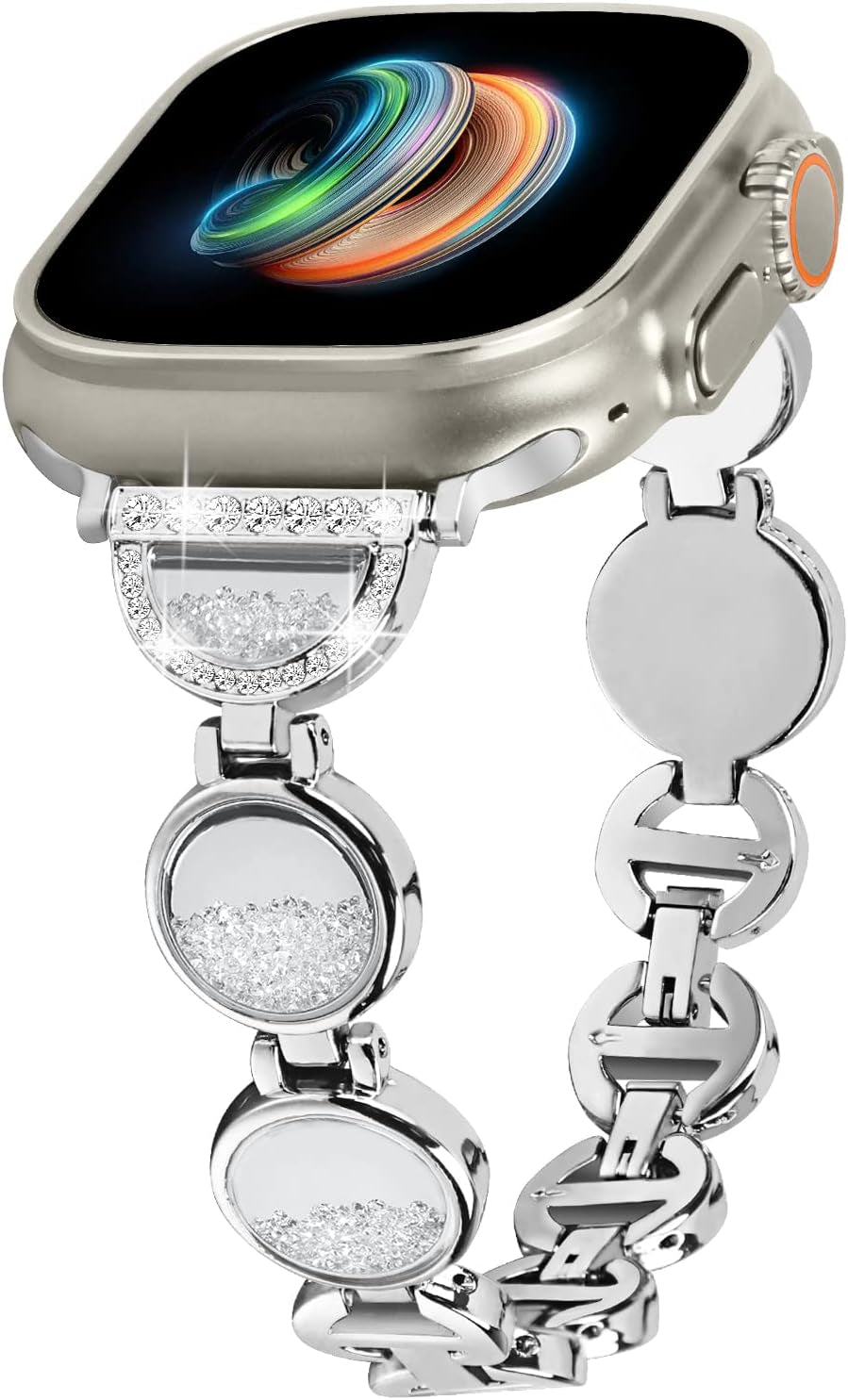Bling Bands Compatible with Apple Watch 46Mm 49Mm 45Mm 44Mm 42Mm 41Mm 40Mm 38Mm Ultra Ultra2 Series 10 9 8 7 6 5 4 3 2 1 SE for Women, Glitter Metal Bracelet Straps Luxurious Rhinestone Replacement Wristband for Iwatch All Series