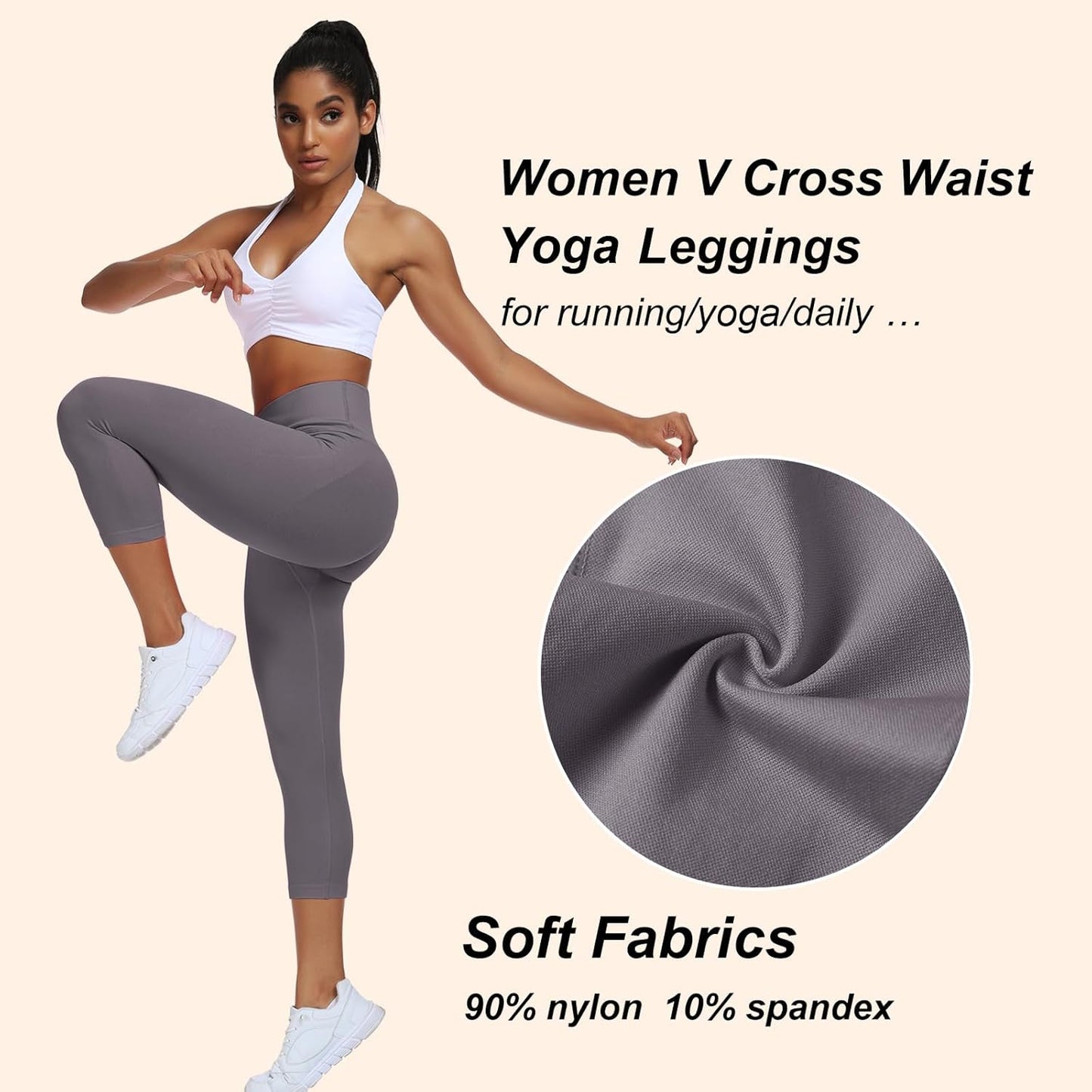 Scrunch Butt Lifting Capri Leggings for Women Tummy Control Crossover Gym Workout Legging High Waisted Yoga Pants