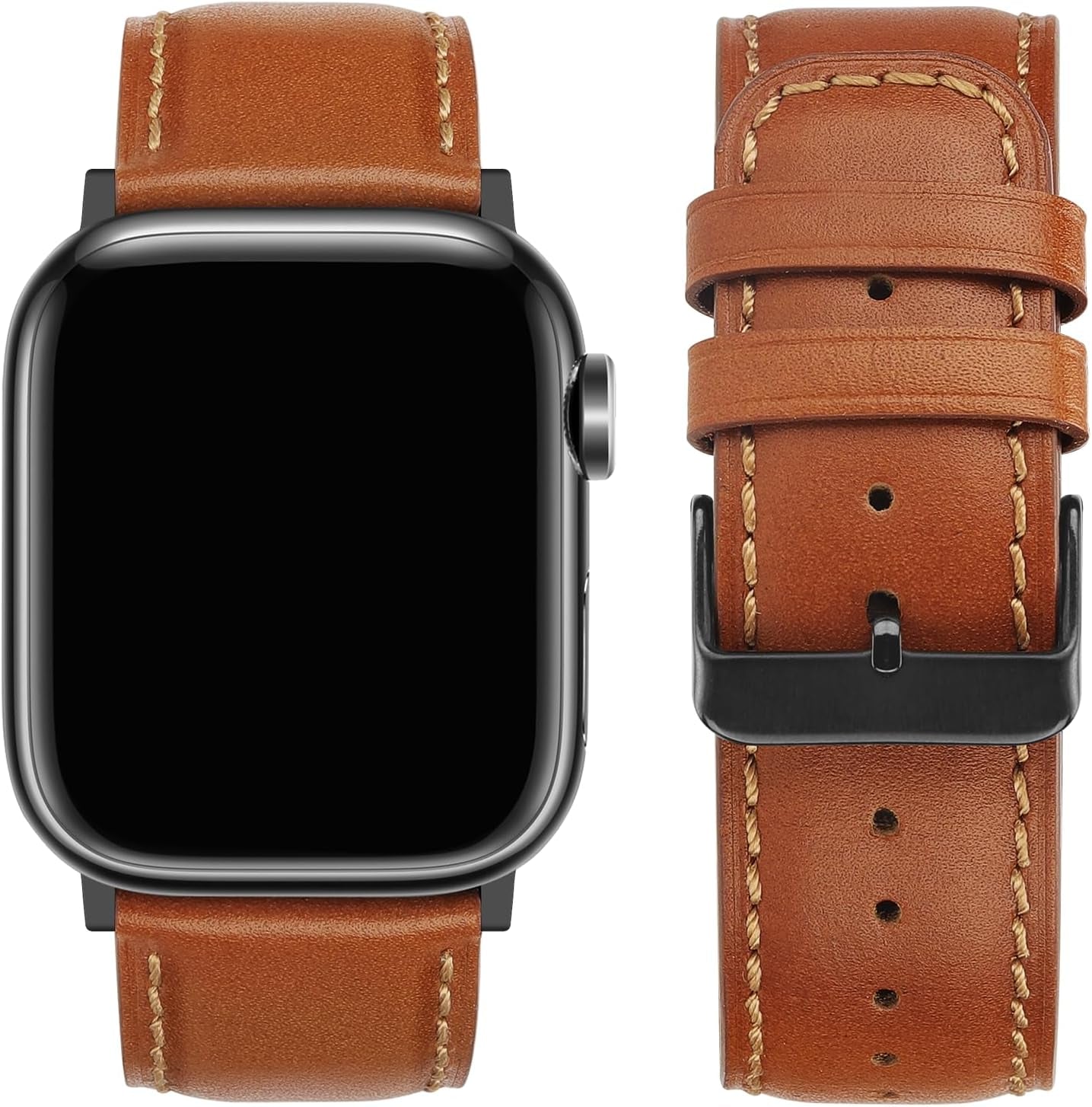 Bands Compatible with Apple Watch Band 49Mm 45Mm 44Mm 42Mm Men Genuine Leather Replacement Bands Compatible with Apple Watch Ultra 2 Ultra SE 2 SE Series 9 8 7 6 5 4 3 2 1, Classic Brown