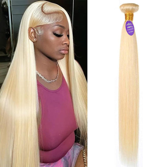 613 Blonde Bundles Human Hair 613 Straight Human Hair Bundles 12A Grade 100% Unprocessed Brazilian Virgin Human Hair 1 Bundle Blonde Hair Weave Bundles 3.5Oz/Bundle 18 Inch