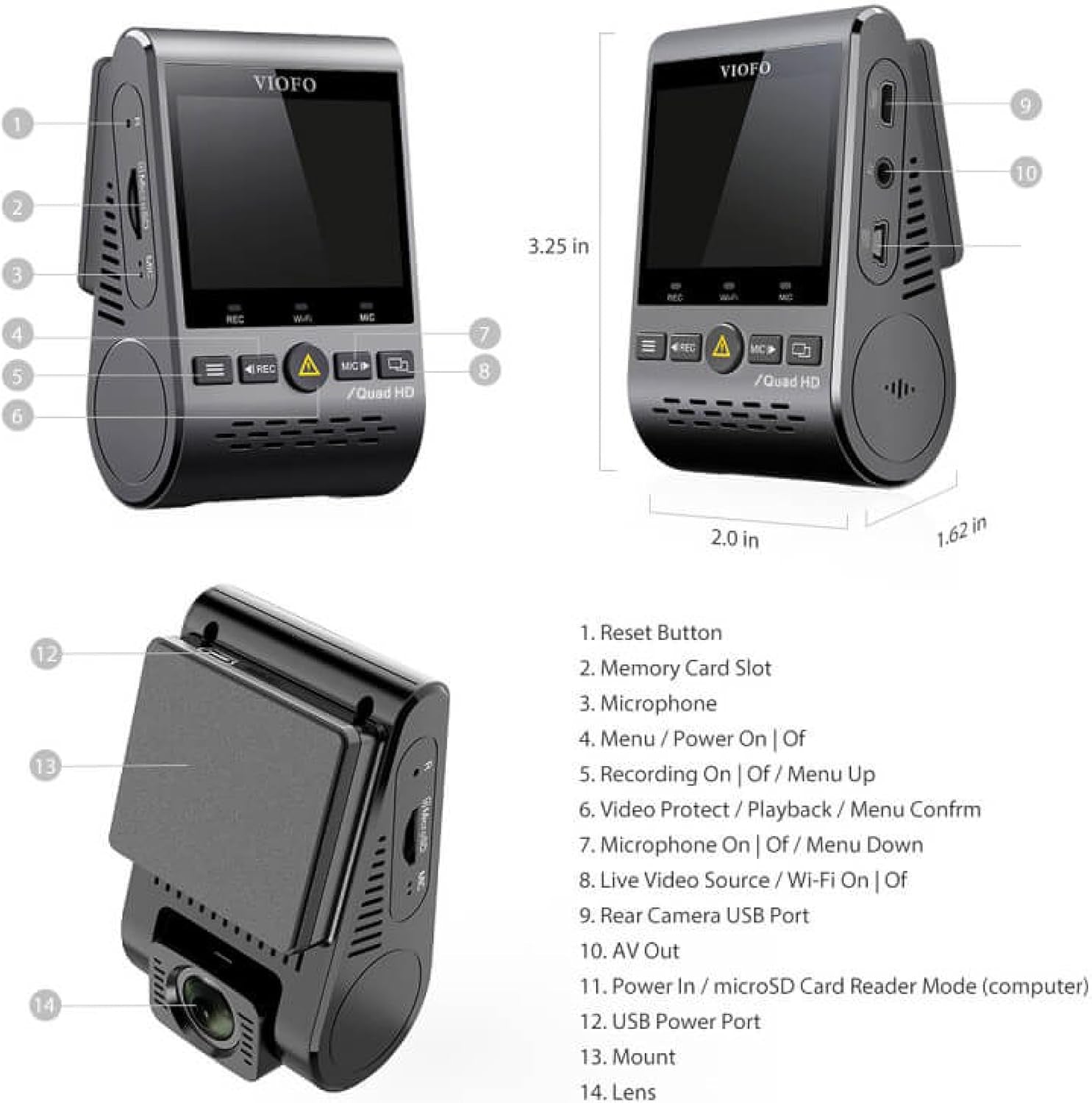 Dual Dash Cam, 2K 1440P 60Fps+1080P 30Fps Front and Rear Dash Camera with Wi-Fi GPS, Parking Mode, Emergency Recording, Super Capacitor, Motion Detection (A129 plus Duo)