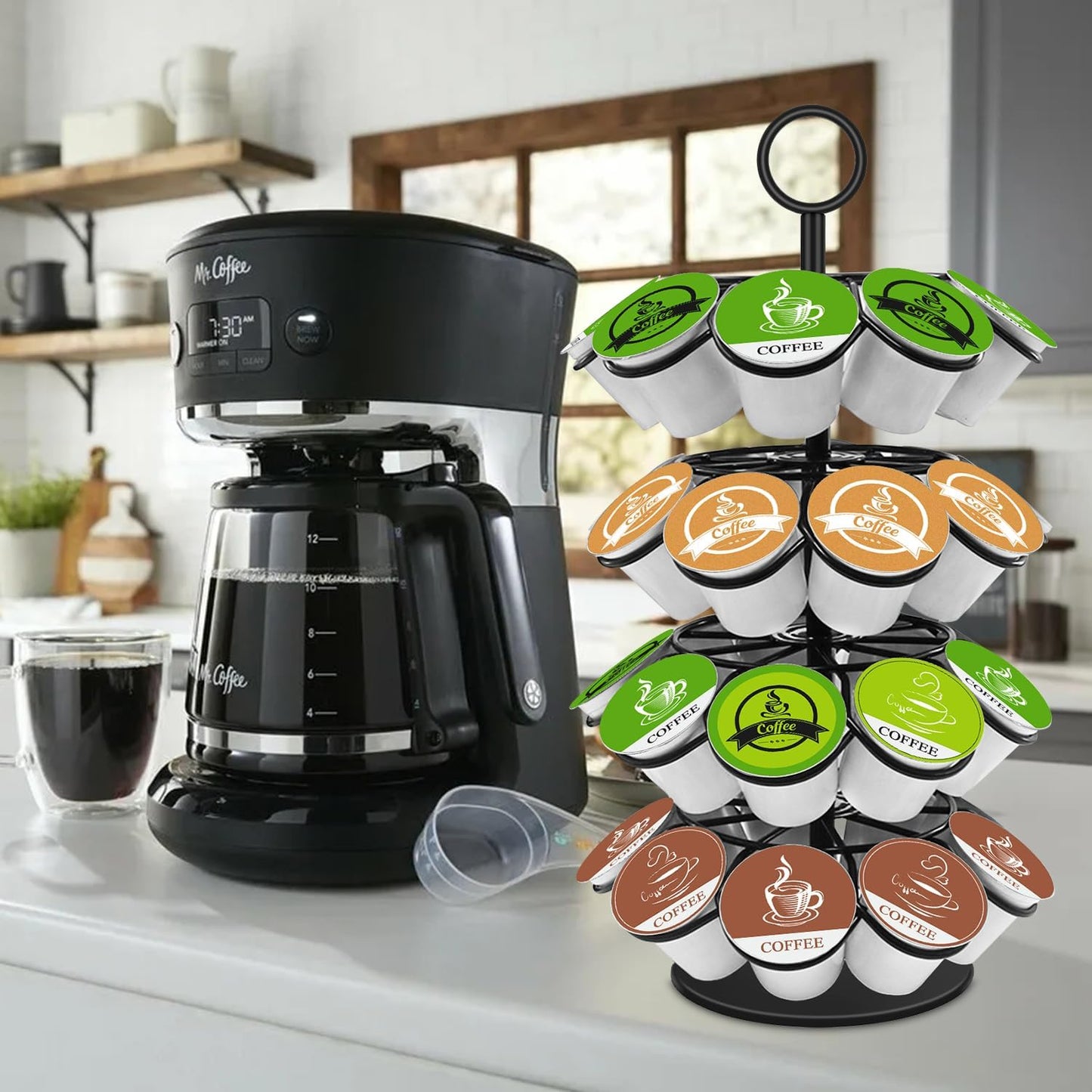 Coffee Pod Holder, Storage Compatible with K-Cups(36 Pods), Kitchen Detachable Organizer for Countertop, Spins 360-Degrees Carousel