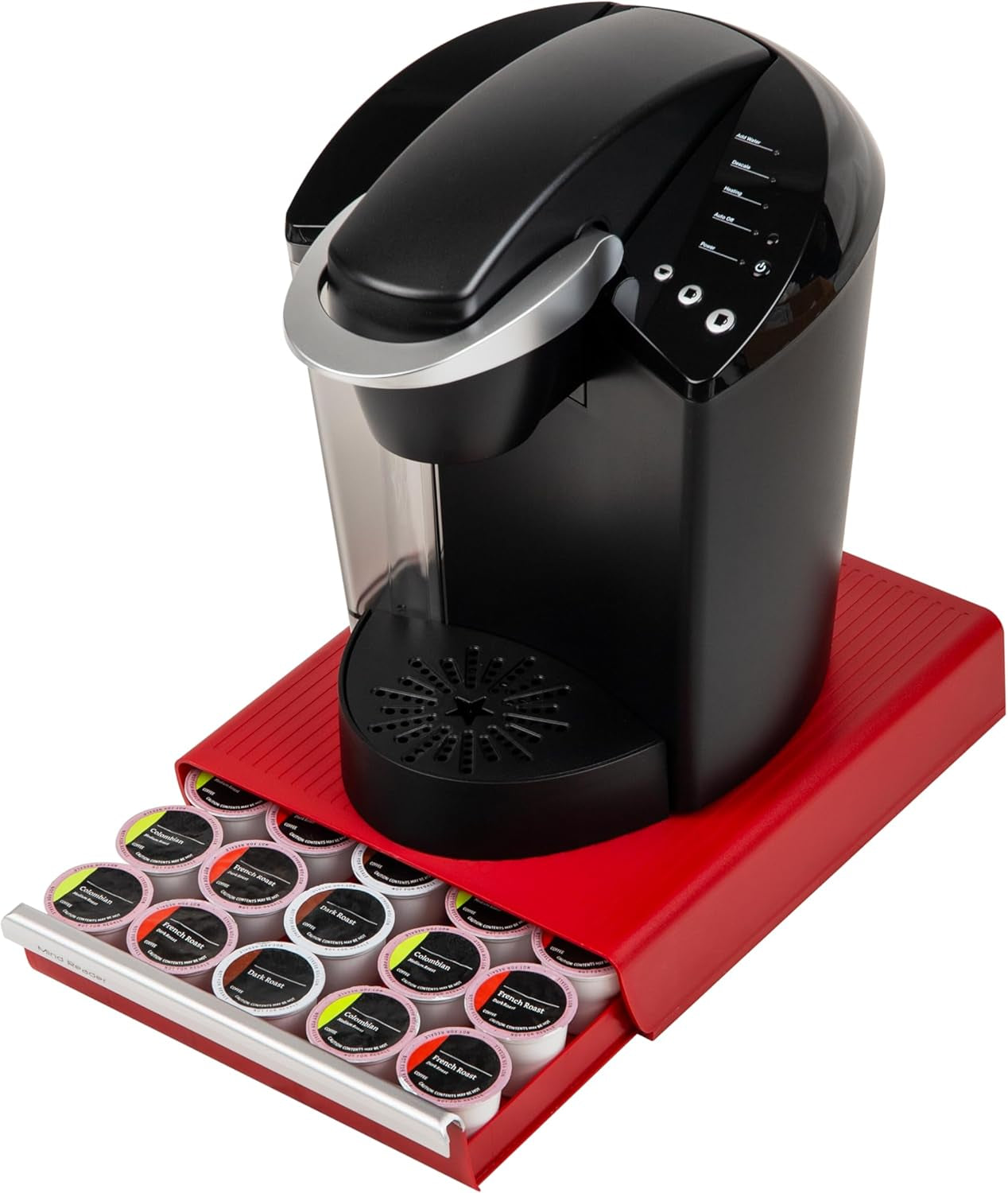 Single Serve Coffee Drawer 30 Pod Capacity, Countertop Organizer, 10.5"L X 12.75"W X 2.5"H, Red
