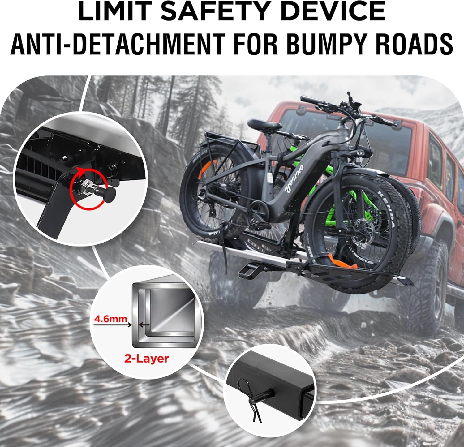 200 LBS. Hitch Mount Ebike Rack for Fat Tire Electric Bikes, Mountain Bicycles, Fits Cars, Suvs, Rvs, Trucks, Trailers with 2 Inch Receiver