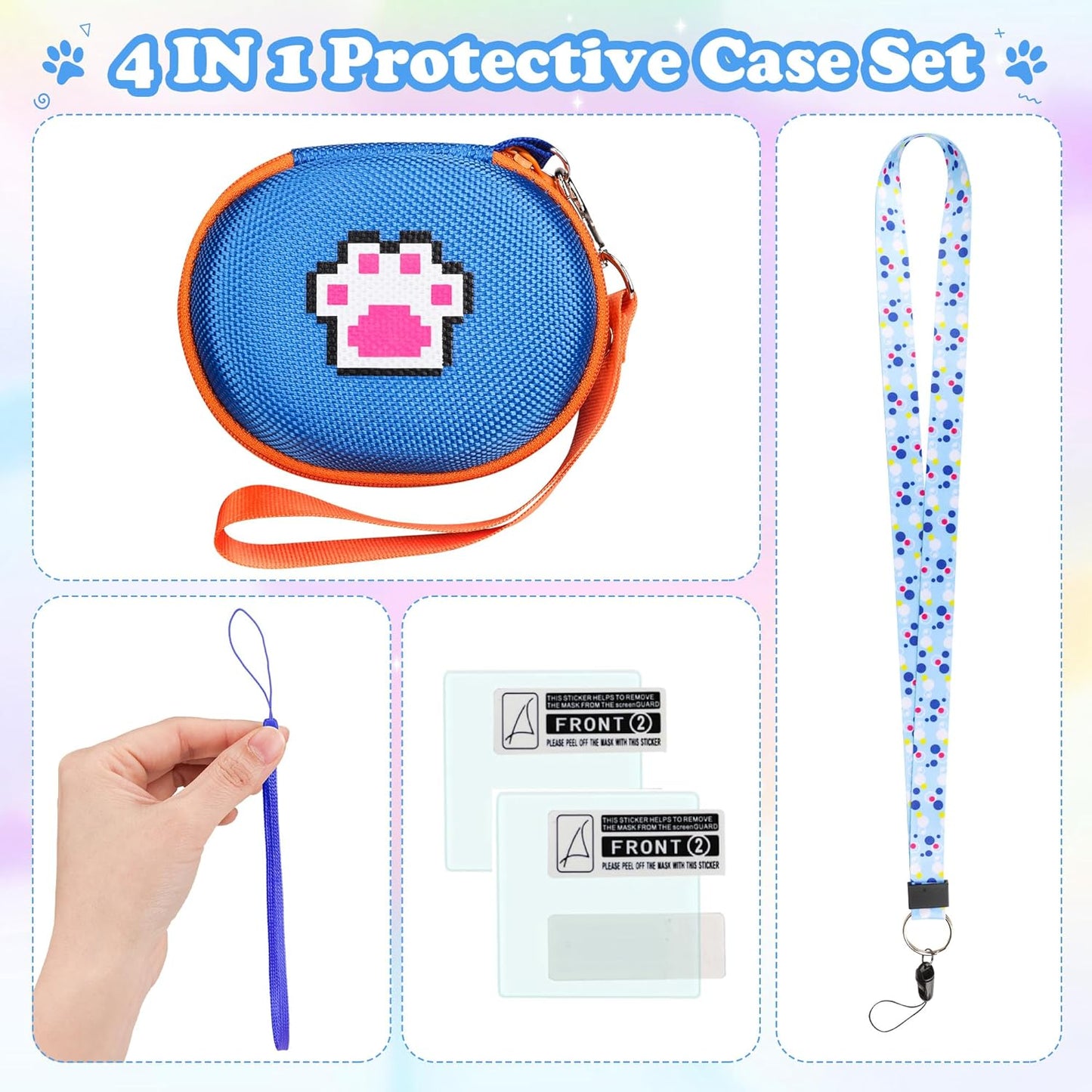 Carrying Case Compatible with Tamagotchi Uni/Tamagotchi Pix/Tamagotchi Original/Tamagotchi Nano X Virtual Pet Game Machine, Hard Case with Neck Strap, Lanyard and Screen Protector (Blue) ZOUSA