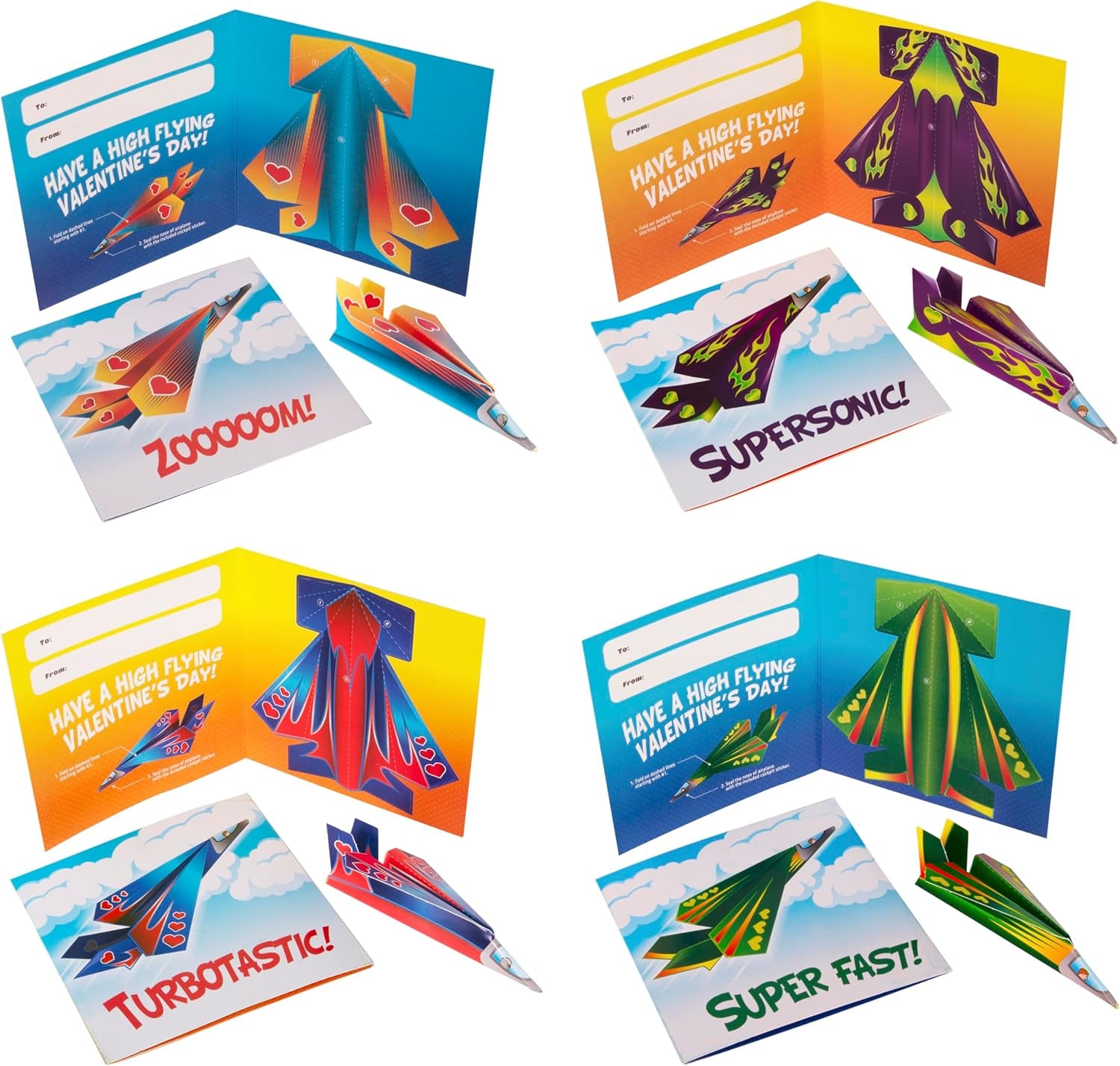 28-Pack Flying Paper Airplanes Valentines Cards for Kids Classroom with Envelopes I Valentines Day Cards for Kids School | Party Favor Bulk Toys, Classroom Toy | Origami Paper Airplane Kit