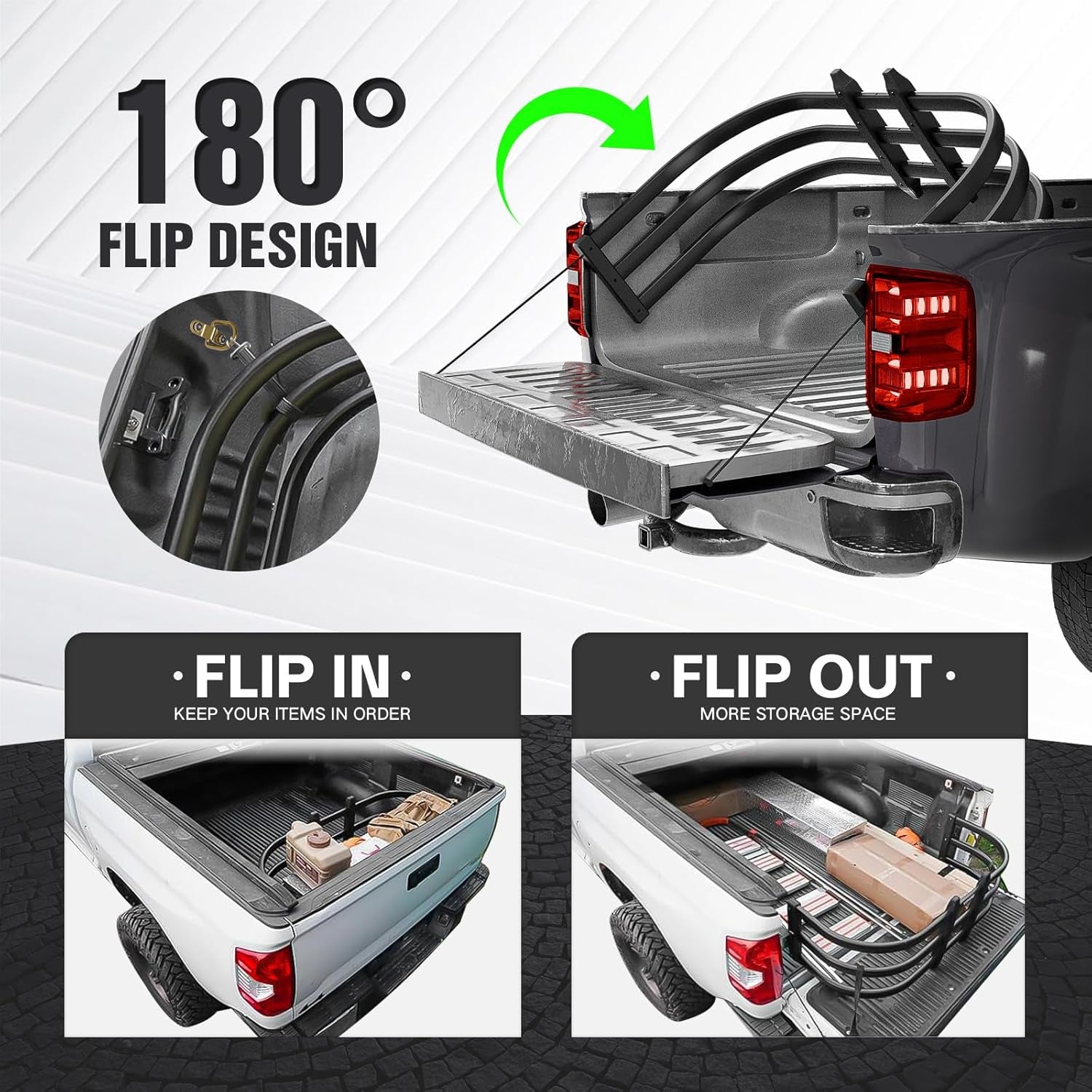 Truck Bed Extender, Aluminum Retractable Tailgate Extender, 59"-69" Adjustable Length, Drill Required, Fits for Chevy Silverado & GMC Sierra, Ford F-Series, Dodge Ram, Tundra, Nissan Titan