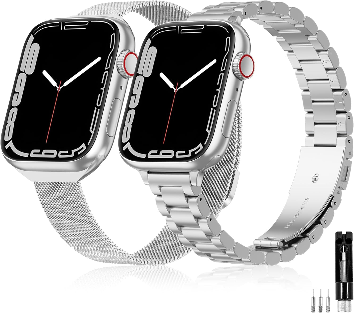2 Pack Slim Stainless Steel Band & Milanese Mesh Strap Compatible with Apple Watch Band 38Mm 40Mm 41Mm 42Mm(S10), Thin Metal Replacement Bands for Iwatch Series SE 10 9 8 7 6 5 4 3 2 1