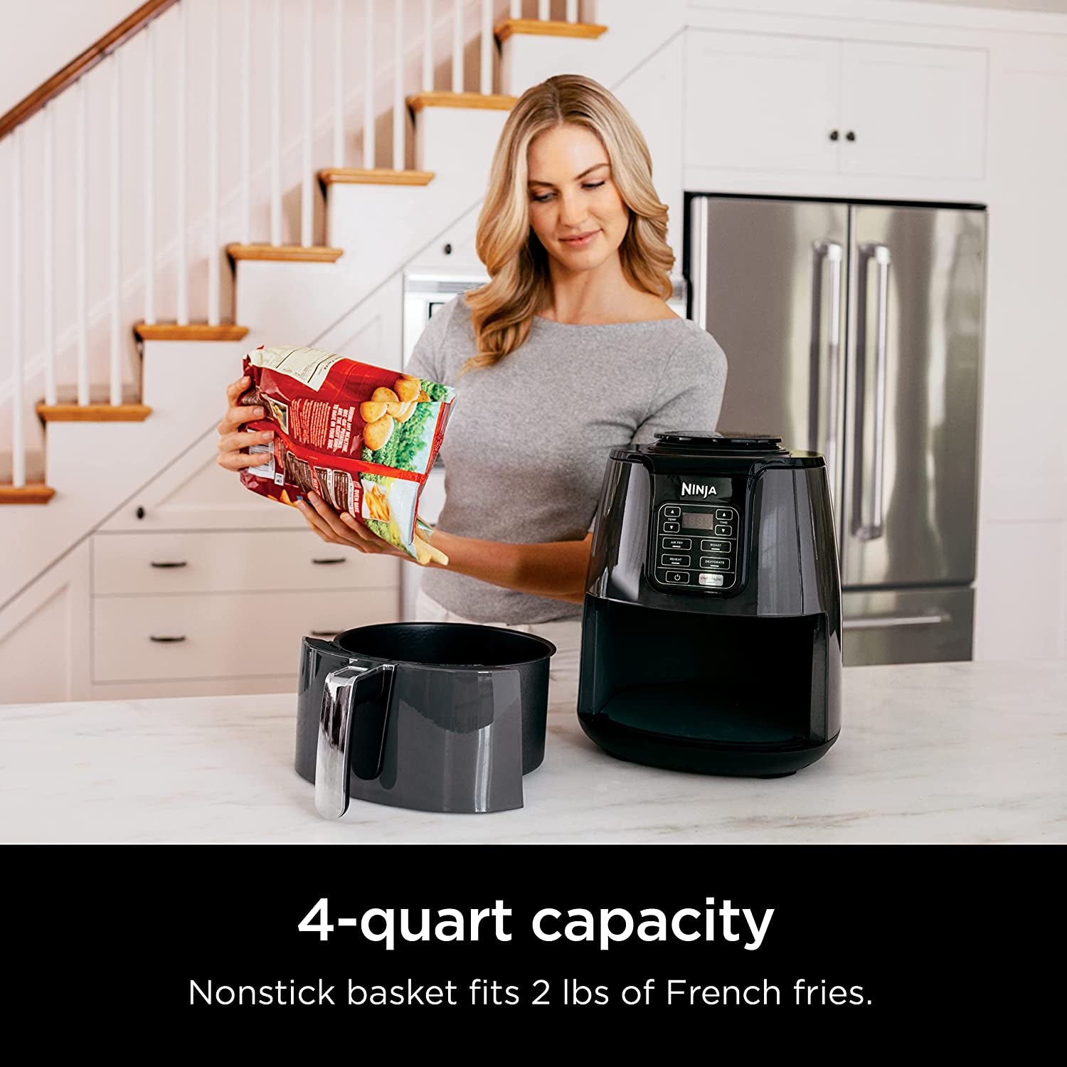 Air Fryer, Roast, Bake, Air Fry, Roast, Broil, Reheats, & Dehydrates, 4-In-1, Fries, Frozen Food, Veggies, and Juicy Meat, Less Oil, Easy Meals, Healthy Meals, Compact, 4 QT, Grey, AF101