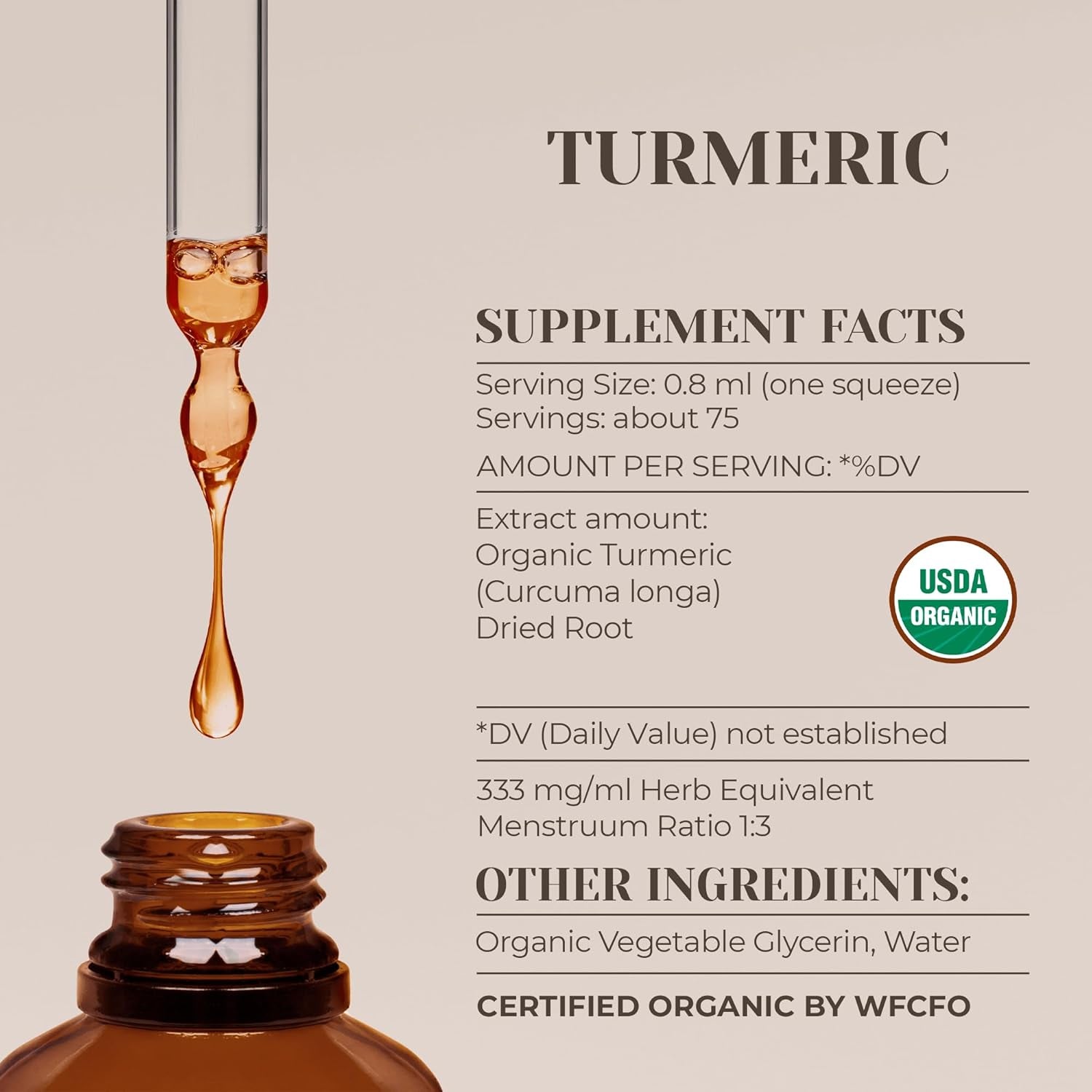 Turmeric USDA Organic Alcohol-Free Extract | Dietary Supplement, High-Potency Tincture | Natural Certified Organic Turmeric (Curcuma Longa) Dried Root (2 Oz) TLBH