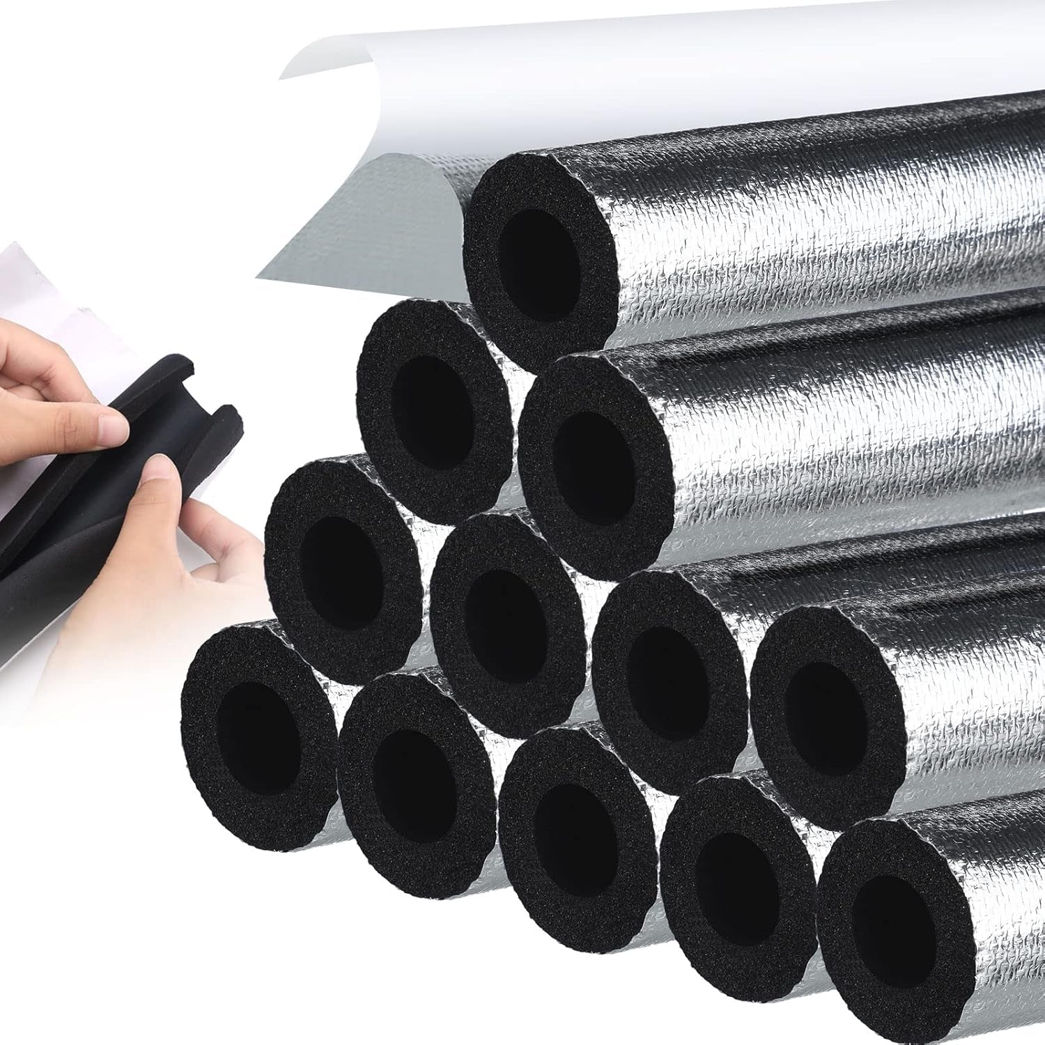 Self Adhesive Foam Pipe 12 Pack Pipe Insulation Freeze Protection for Pipe Insulation Foam Insulation Pipe for Outdoor Water Pipe Insulation, Outdoor Winter Irrigation, Sprinkler(0.6 Inch/ 15 Mm)