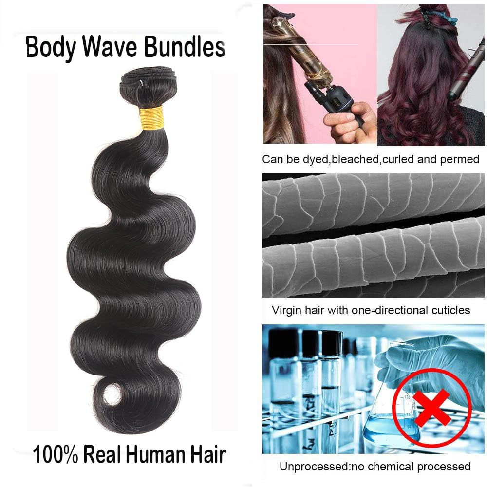 12A Human Hair Bundles Body Wave 24 Inch One Bundle 100% Unprocessed Brazilian Virgin Hair Bundles Double Weft Weave Body Wave Bundles Human Hair Natural Black Color