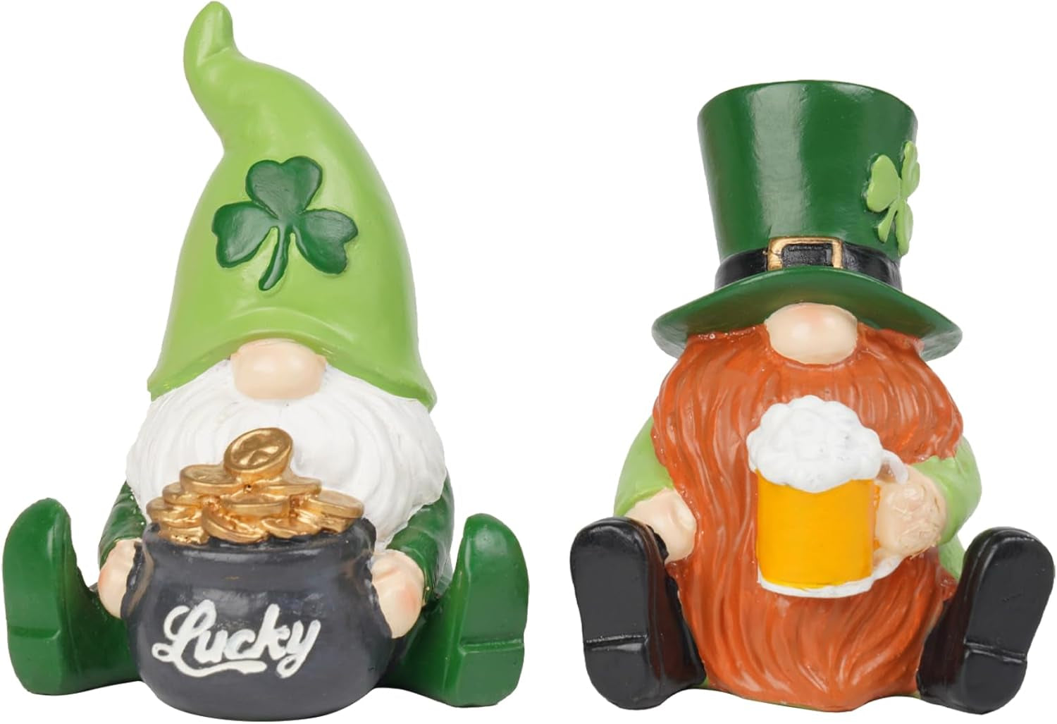 St Patricks Day Decorations Gnome Décor - 2Pc Resin Gnome Figurines with Green Shamrock Horseshoe Modern Farmhouse Décor for Tabletop Home Décor
