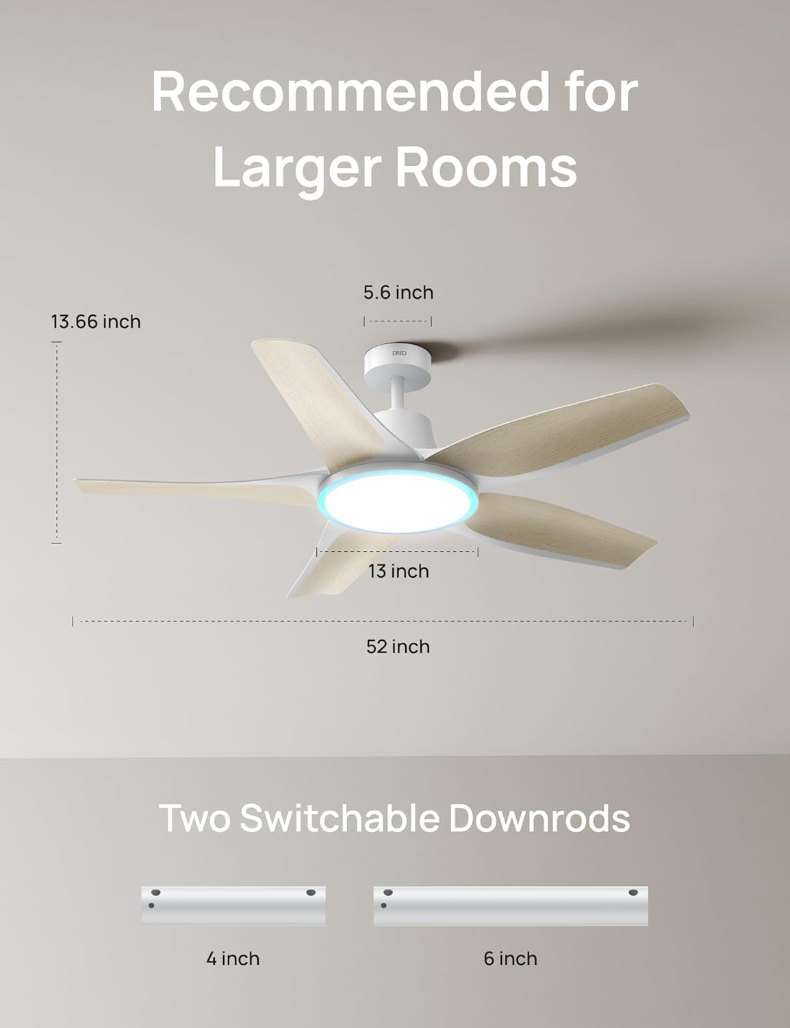 Smart Ceiling Fans with Lights, Low Profile Ceiling Fan with Alexa/App, 52'' Dimmable Lighting & Color Tuning, RGB Ambient Light for Living Room, Game Room, Easy Installation, Quiet, White