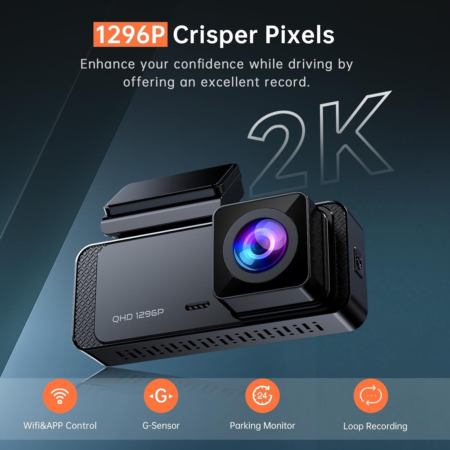 Dash Cam, 1296P Front Dashcam,  V300 Wifi Dash Camera for Cars with App, Night Vision, Mini Hidden Single Car Camera, Loop Recording, 24H Parking Mode, Support 256GB Max, Black