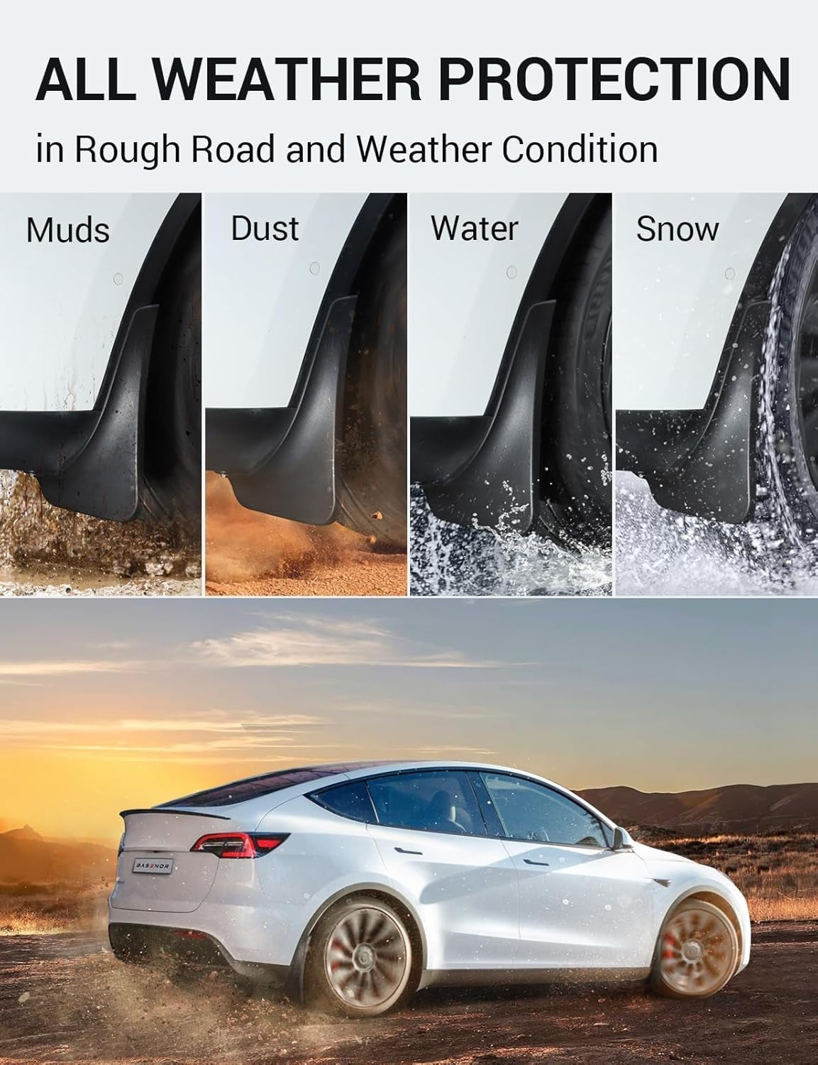 2025 Upgraded Tesla Model Y Mud Flaps Splash Guards Vehicle Sediment Protection No Drilling No Tape Mudflaps Tire Protector Mudflaps All Weather Tesla Exterior Accessories (Set of 4)