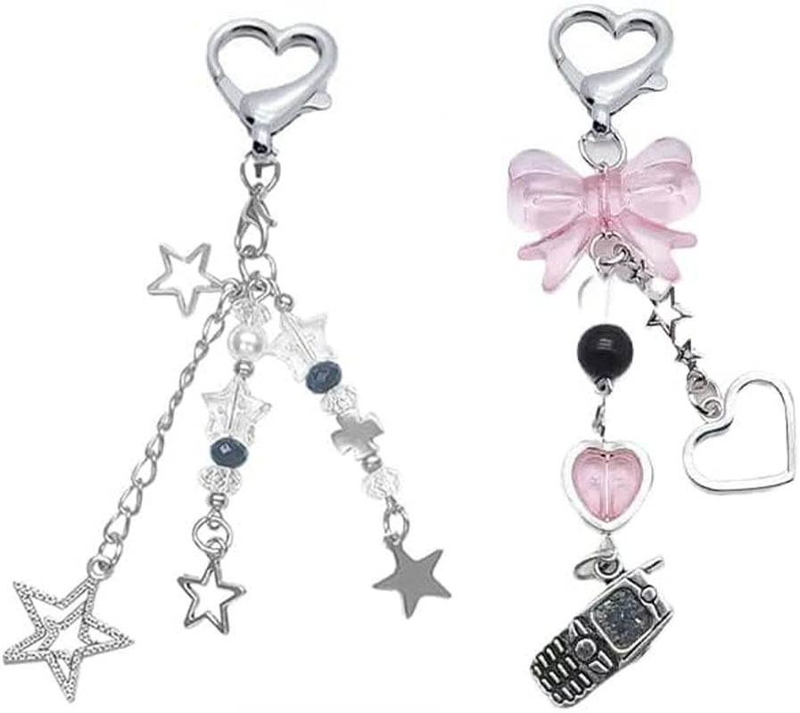 Cute Keychain Aesthetic Y2K Keychain Accessories Heart Butterfly Strawberry Bear Key Chain for Keys Bags Women Gifts