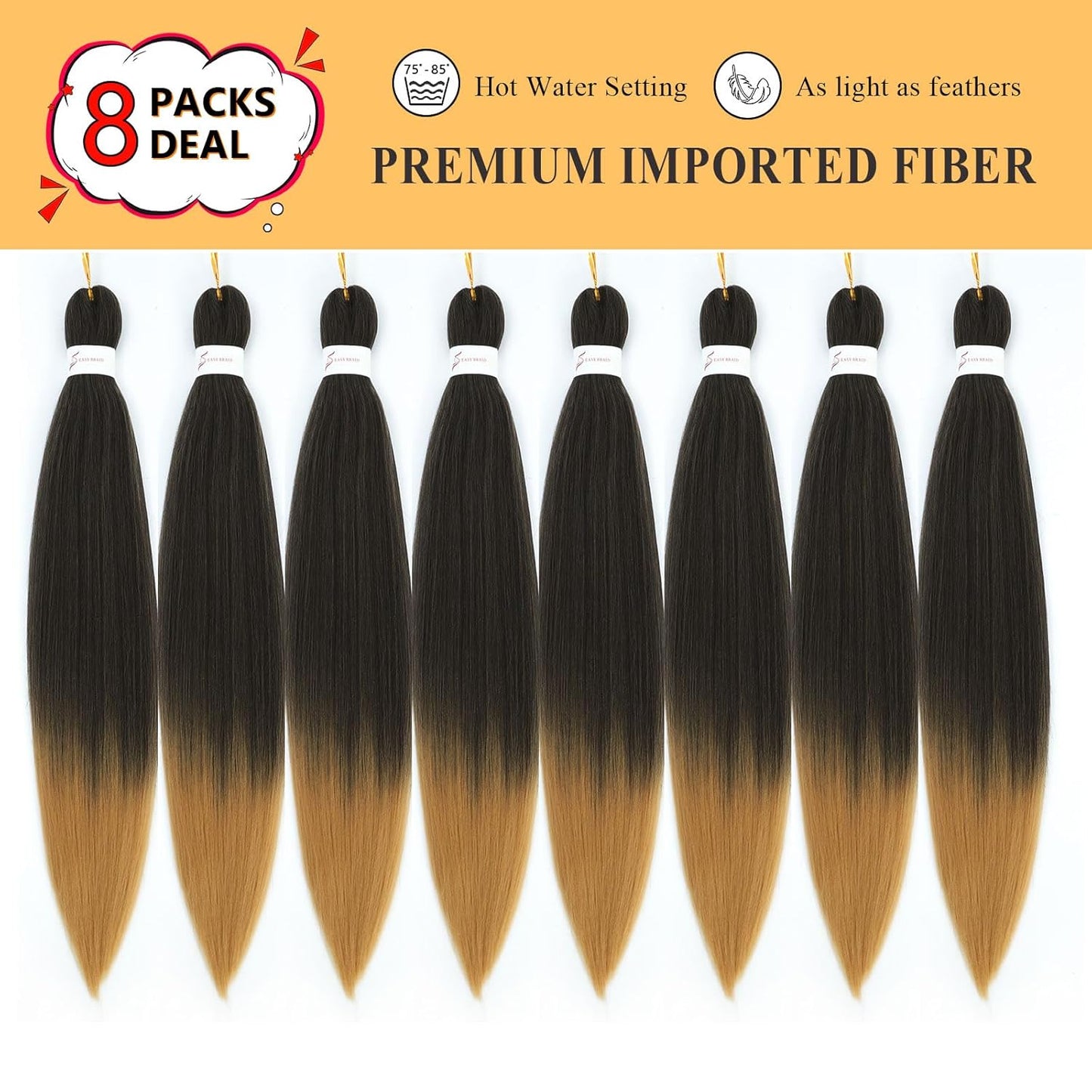 Braiding Hair Pre Stretched - 26 Inch Pre Stretched Braiding Hair 1B/27 Braiding Hair 8 Packs Ombre Braiding Hair for Black Women (26 Inch(8Packs), 1B/27)