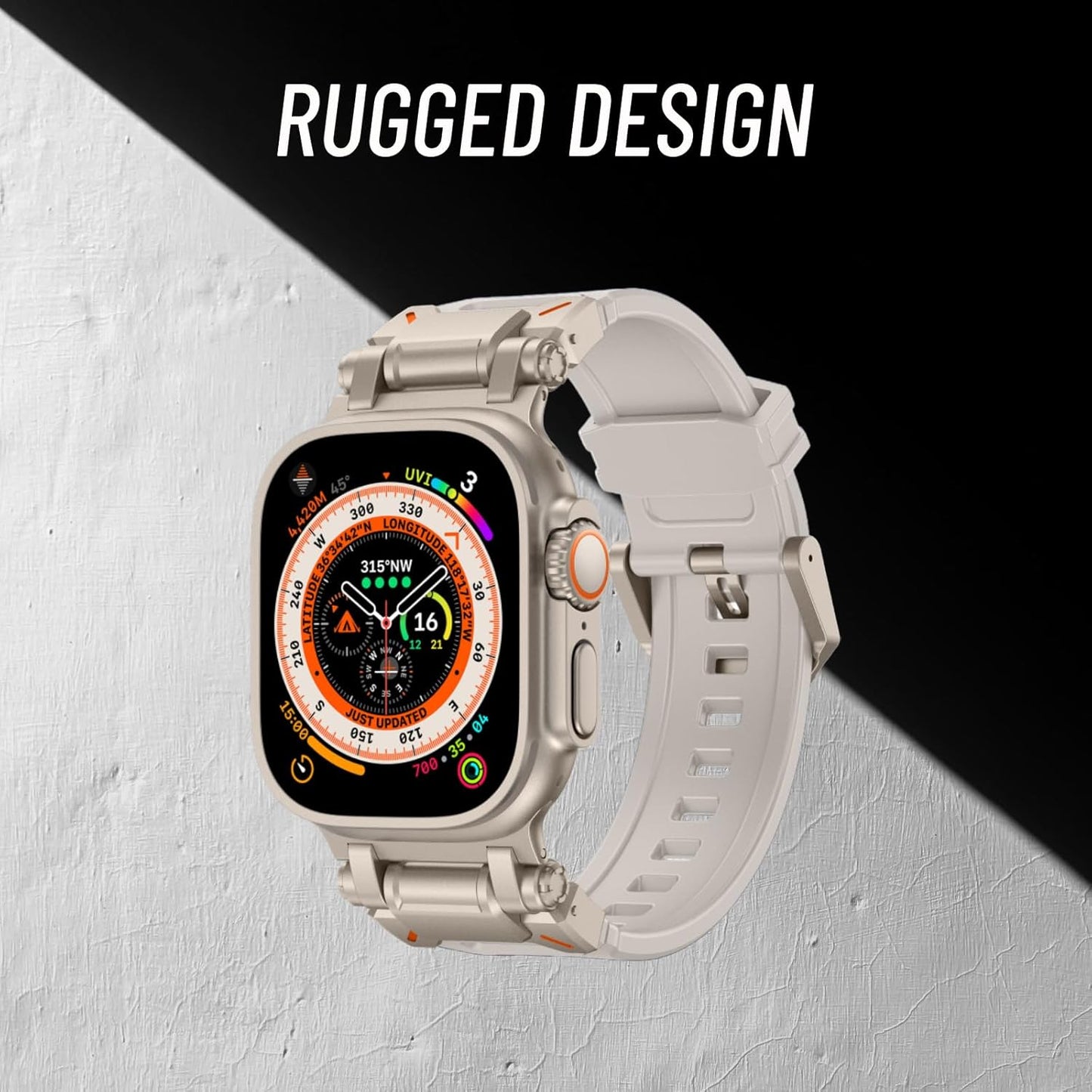 Band for Apple Watch Ultra/Ultra 2 Band 49Mm, Men Silicone Rubber Strap for Iwatch Series 10 46Mm, 9/8/7 45Mm, 6/5/4/SE 44Mm, 3/2/1 42Mm Rugged TPU Wristband
