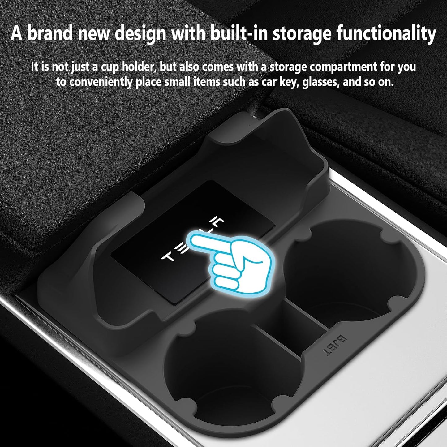 For Tesla Model Y Model 3 Cup Holder Insert,2 in 1 Cup Holder for Model 3 Model Y 2021-2023,Model Y Model 3 Cup Holder with Storage Compartment_Black