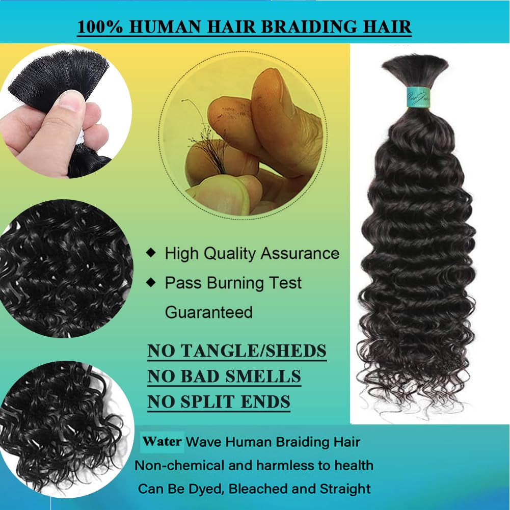 Human Braiding Hair Water Wave for Braiding Wet and Wavy Micro Braiding Human Hair No Weft Human Braiding Hair Extensions for Box Boho Braids 50G with 1 Bundles(18Inch,Natural Black)