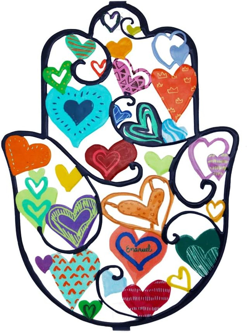 Yair Metal Hamsa Wall Decor Good Luck Home Blessing Judaica Art Gift (Large (9.5' X 6.5'), Hearts SHE-2)