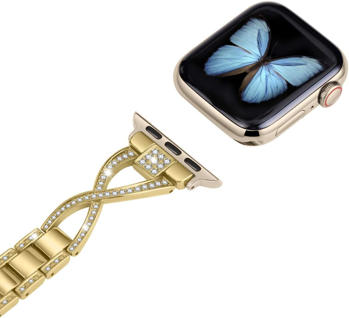 For Apple Watch Band 38Mm 40Mm 41Mm Women Series 9 8 7 6 5 4 SE Iwatch Bands Bling Metal Bracelet Cute Fancy Dressy Strap Gold