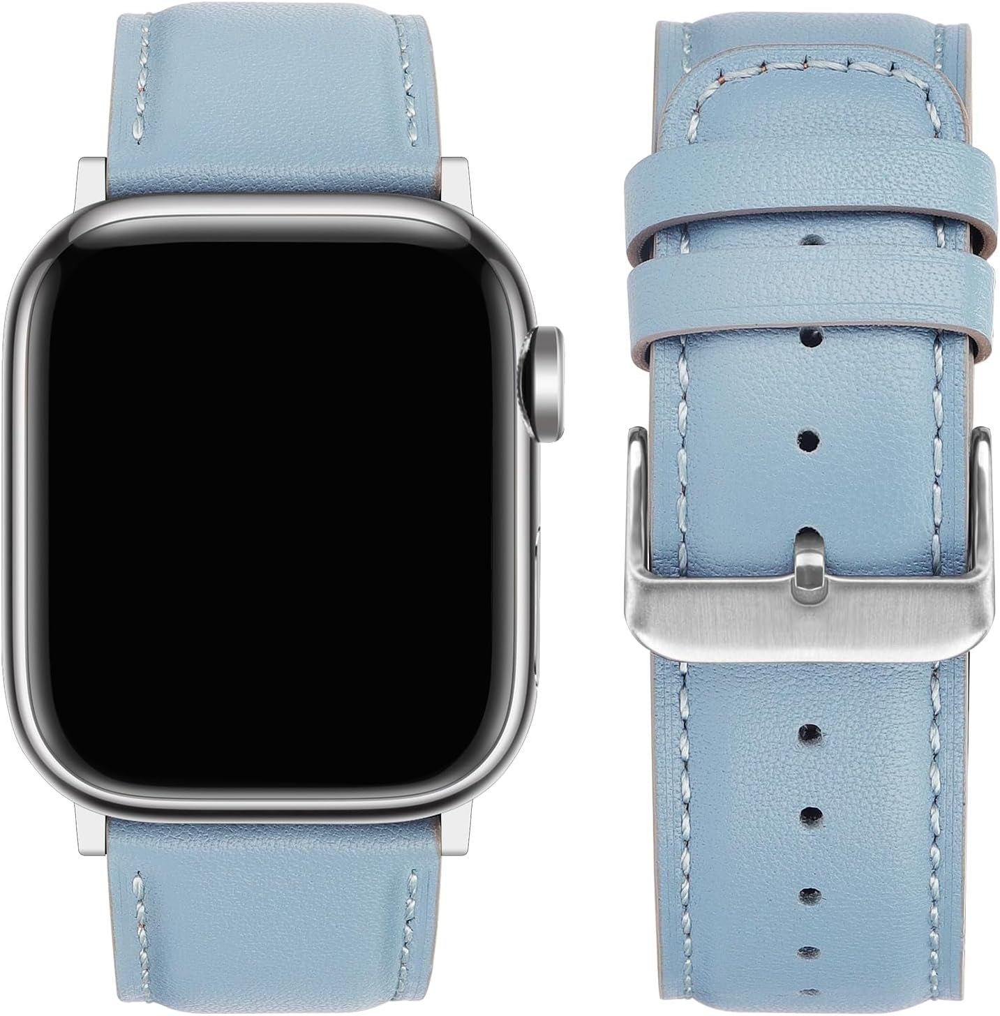 Bands Compatible with Apple Watch Band 49Mm 45Mm 44Mm 42Mm Men Genuine Leather Replacement Bands Compatible with Apple Watch Ultra 2 Ultra SE 2 SE Series 9 8 7 6 5 4 3 2 1, Blue