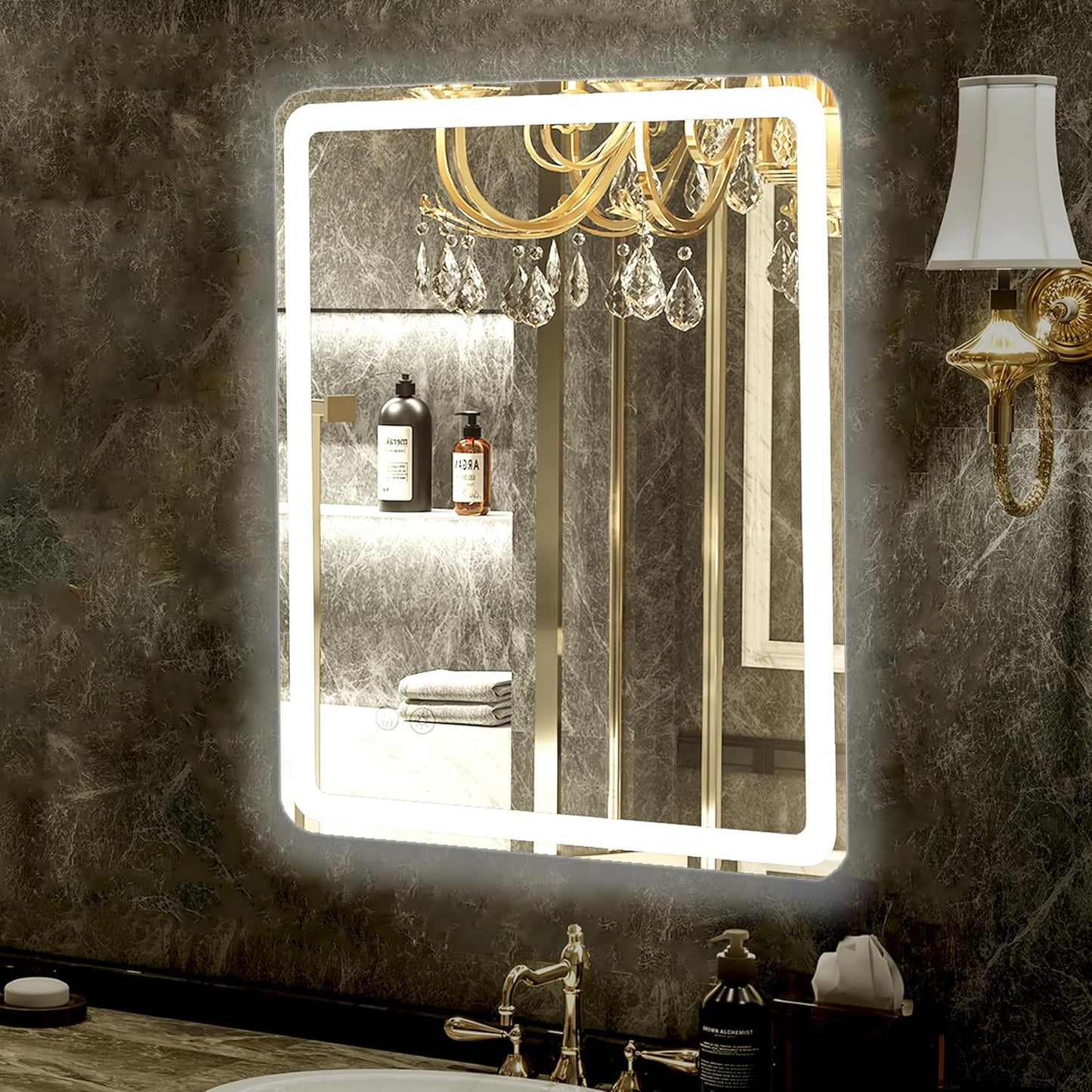 LED Bathroom Mirror with Lights, 24"X32" Frameless Wall Vanity Mirror with Front and Backlit, Stepless Dimmable, Anti-Fog, Waterproof, Memory Smart Mirror for Bathroom