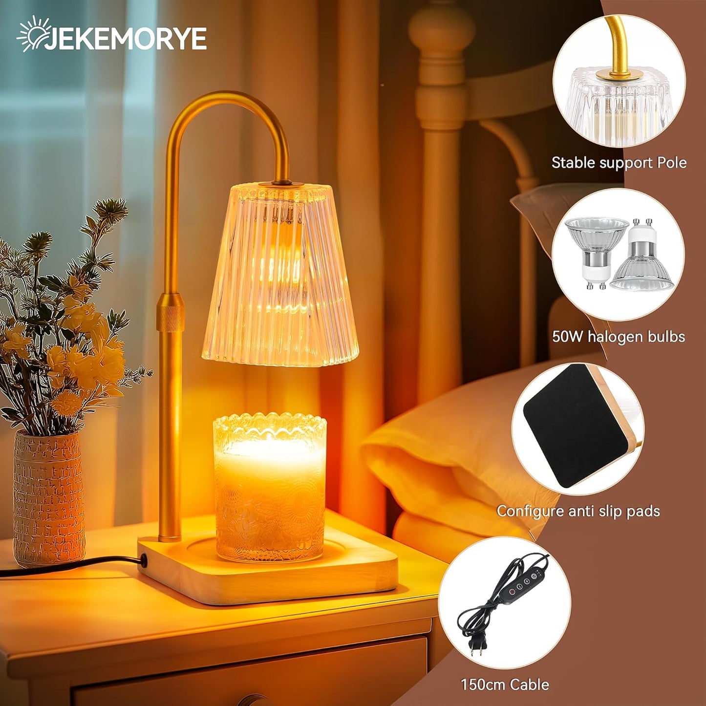 Candle Warmer Lamp with Timer and 2 Bulbs - Adjustable Height Wax Melt Electric Light Warming Dimmable Top Melter Heater for Melting Heating Small Jar Candles Gifts Women Mom Birthday Home Desk Decor