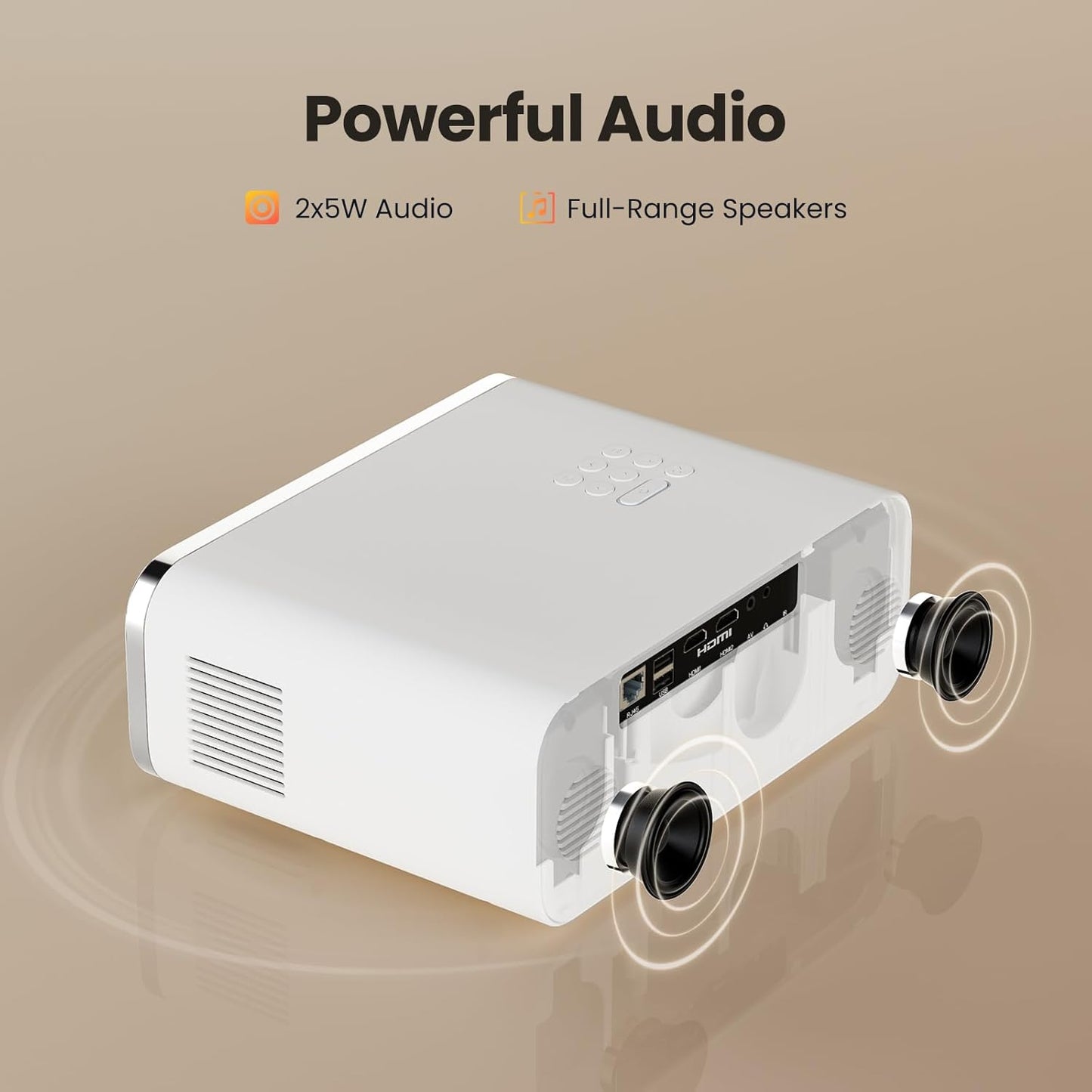 Mini Projector, 4K Support Projector with Wifi 6 and Bluetooth 5.2, 1000 ANIS Portable HD1080P Home Video Projector with Auto Focus, Suitable for Family Gatherings, Various Festivals (White)
