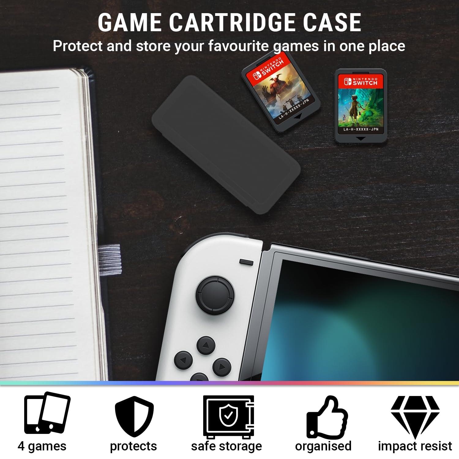 Switch Accessories Bundle -  Essentials Pack for Nintendo Switch OLED Case & Screen Protector , Grip Case, Games Holder, Headphones - Classic Black Edition