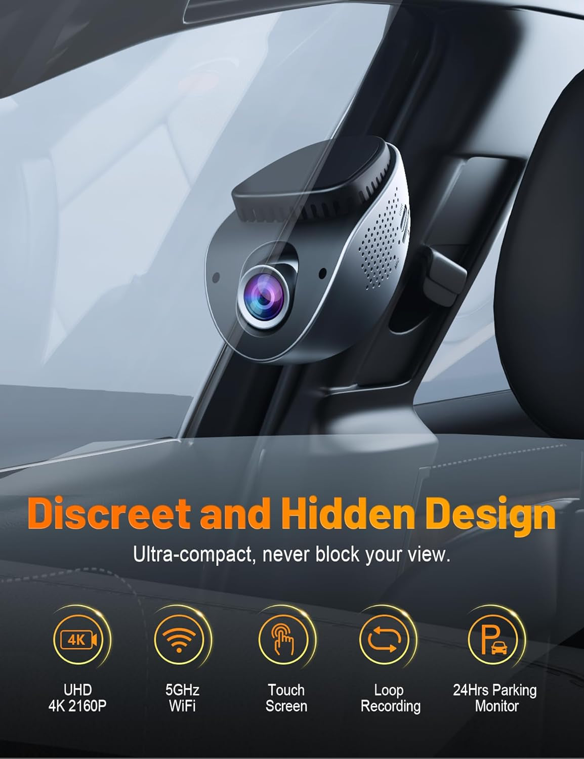 Dash Cam 4K with Touch Screen, Built-In 5G Wifi, Free 64GB Card, Dash Camera for Cars with App, Car Camera, Dashcams for Cars, 24 Hours Parking Monitor, Night Vision, Loop Recording