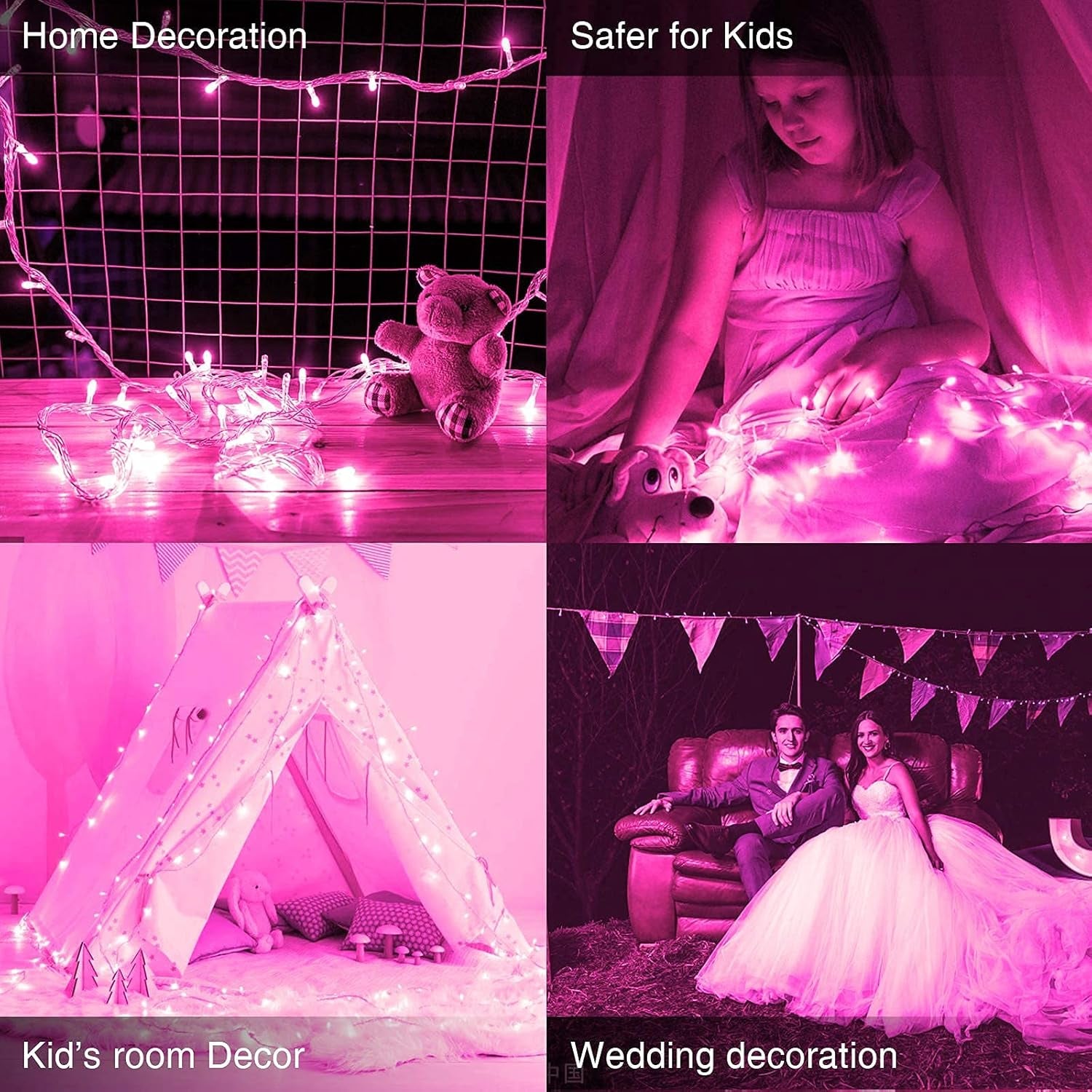 Connectable 33Ft 100 LED Pink Christmas Lights, 8 Modes Pink Christmas Tree Lights Clear Wire, Plug in Pink String Lights Indoor Outdoor for Christmas Tree, Bedroom, Room, Party