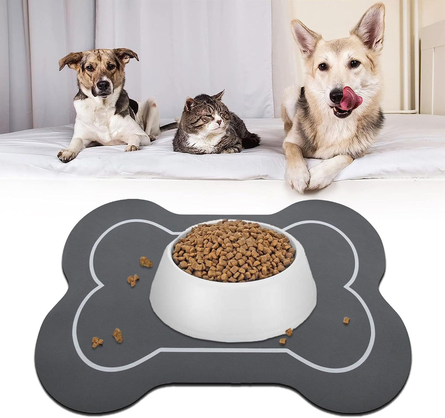 Dog Bowl Mat and Dog Feeding Mat, Dog Mat for Water Bowl, Absorbent Non-Slip Pet Water Bowl Mat Quick Drying Dog Food Mat Cat Matt for Food and Water(Brown+24.2X16.9In+Rectangular)